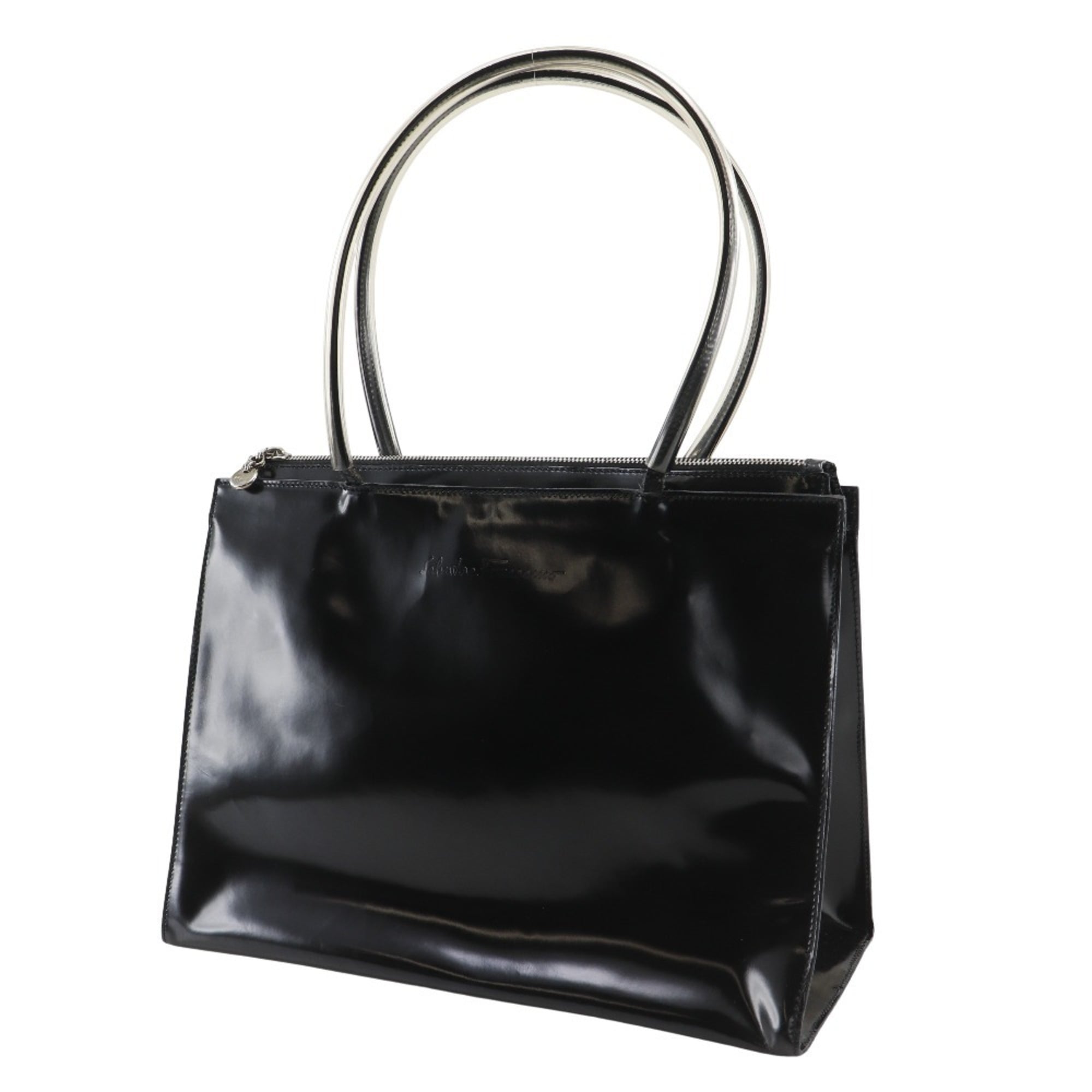 Salvatore Ferragamo Black Clear Patent Leather Vinyl Tote Bag (Pre-Owned)
