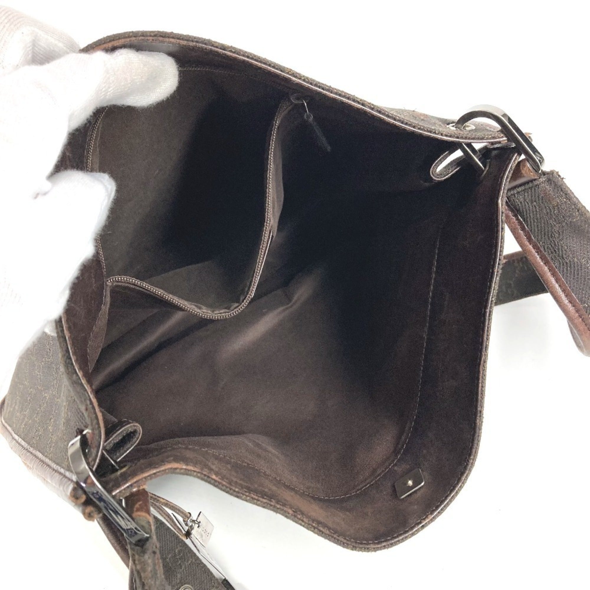 Gucci Brown Leather Canvas Shoulder Bag (Pre-Owned)