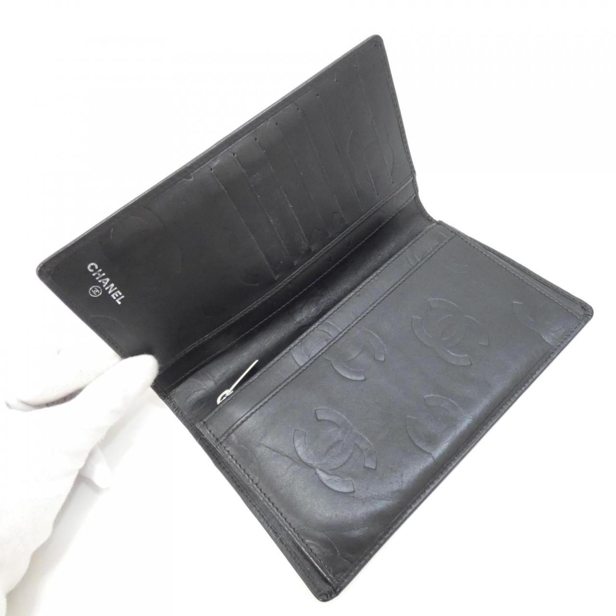Chanel Black Leather Long Wallet (Bi-Fold) (Pre-Owned)