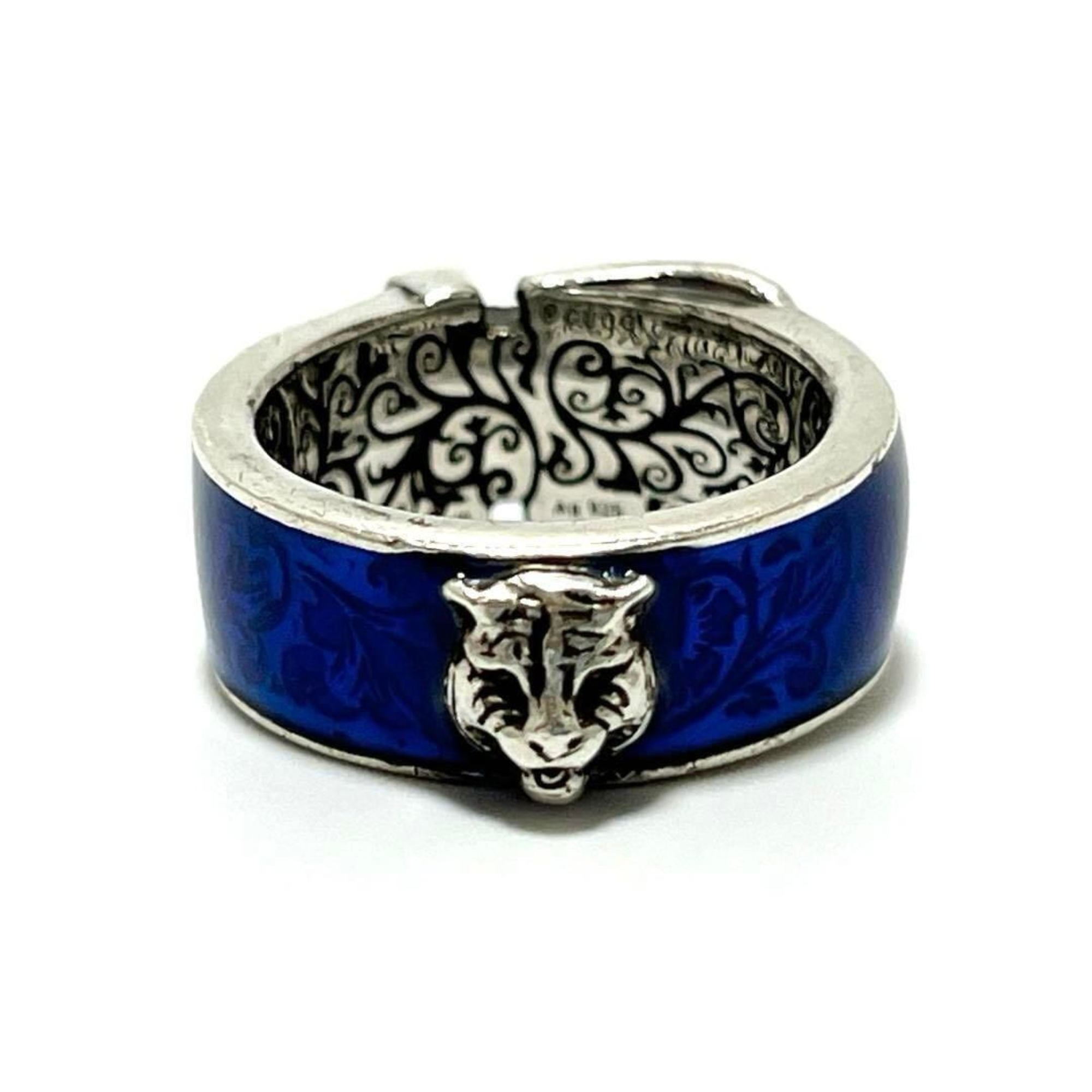 Gucci Blue Enamel Silver 925 Band Ring (Pre-Owned)