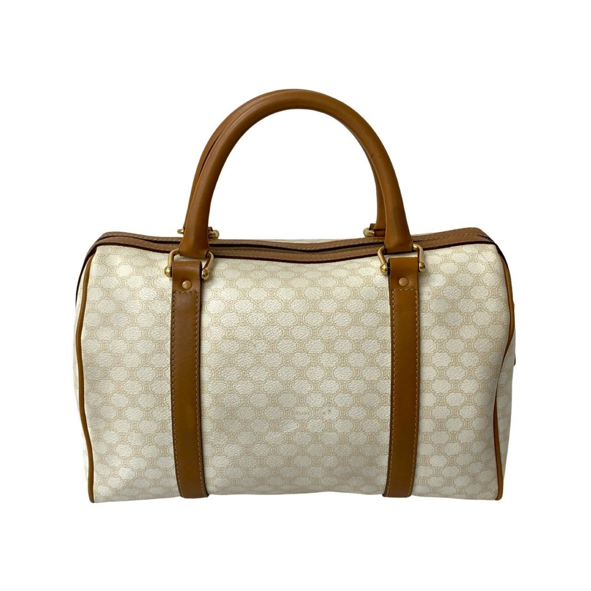 Celine Brown White Leather Pvc Boston Bag Handbag (Pre-Owned)