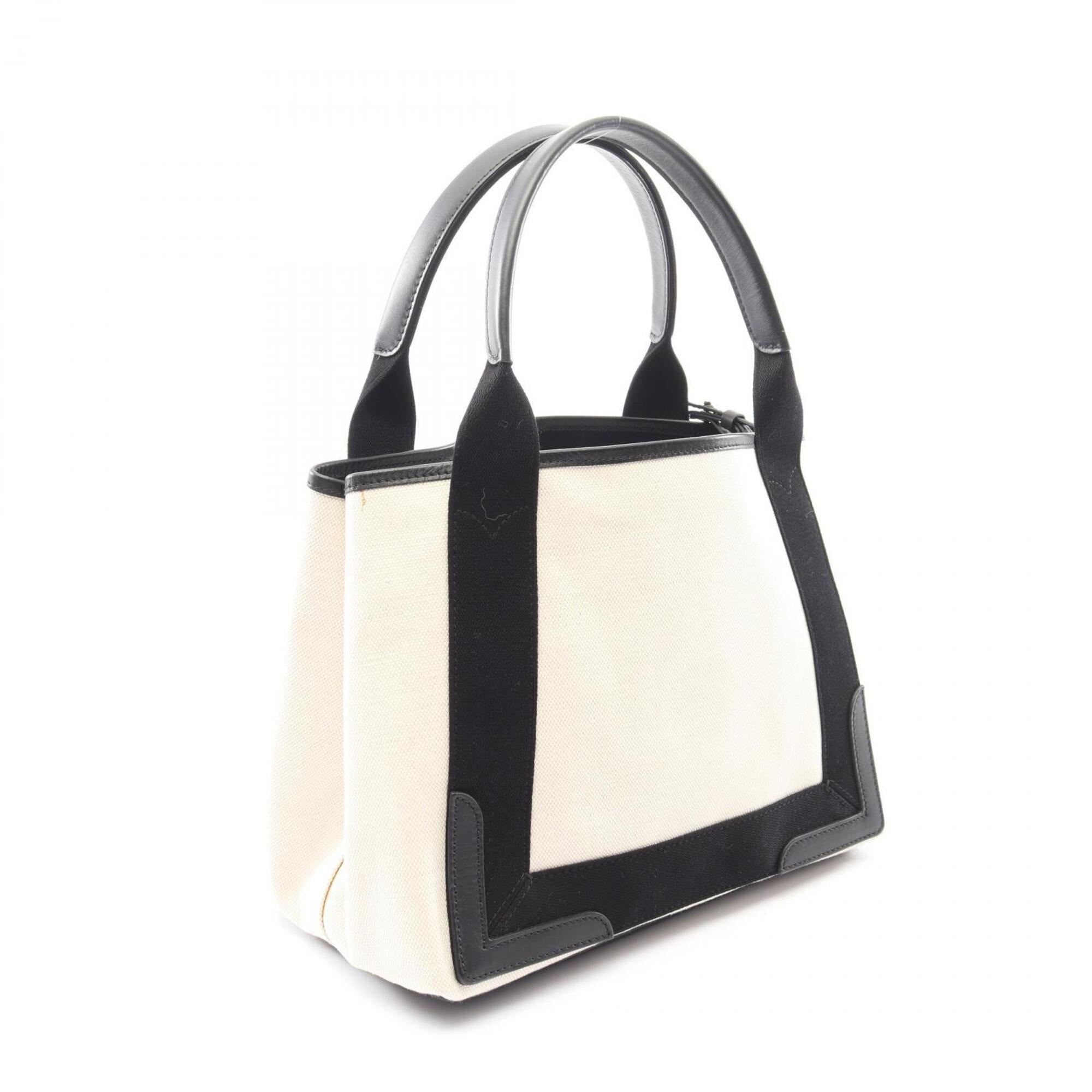 Balenciaga Black Ivory Canvas Leather Handbag Tote Bag (Pre-Owned)