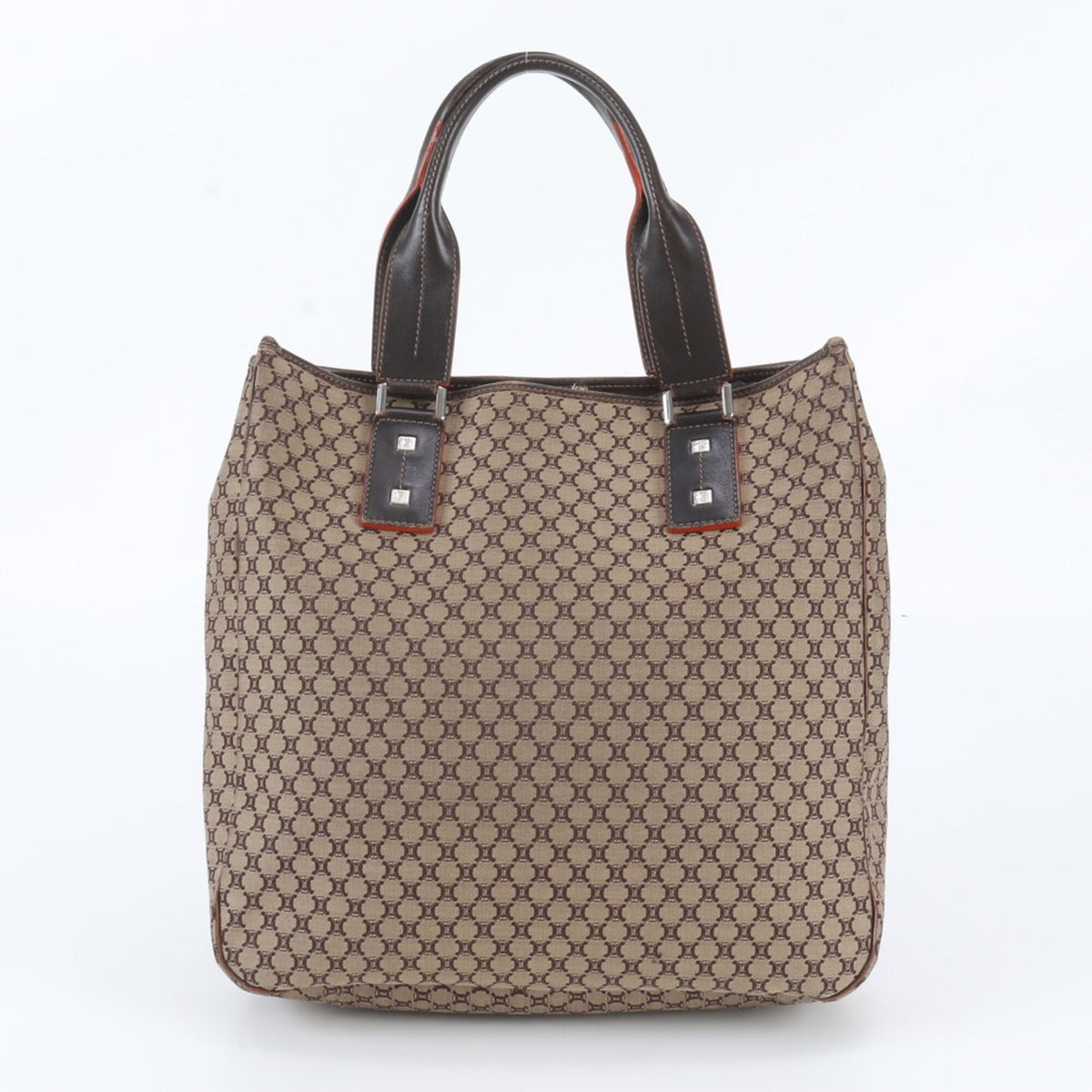 Celine Brown Leather Canvas Handbag Shoulder Bag Tote Bag (Pre-Owned)