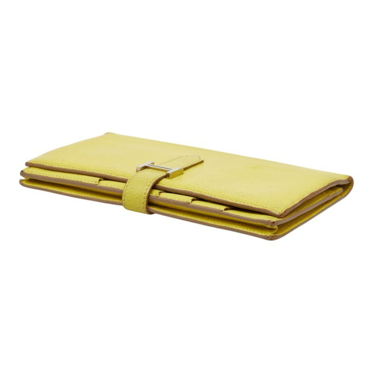 Hermes Lime Yellow Chevre Leather Long Wallet (Bi-Fold) (Pre-Owned)