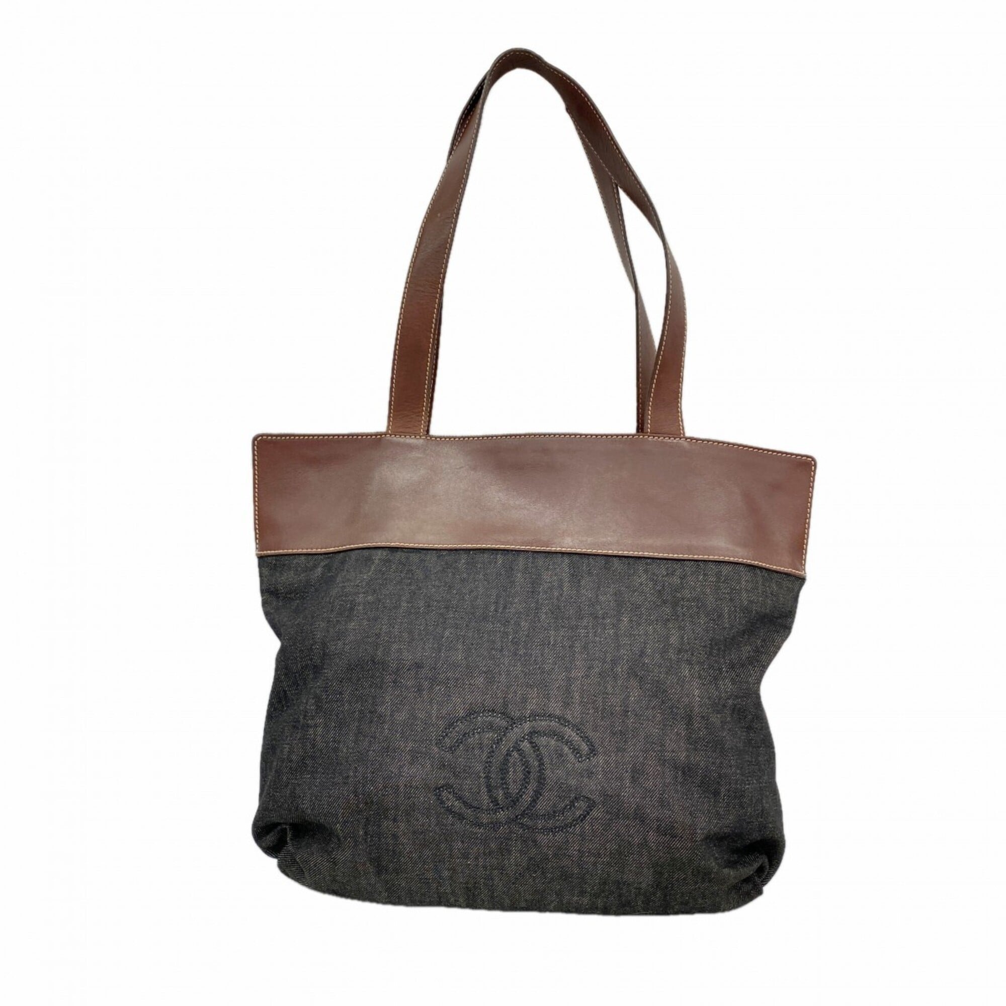 Chanel Black Brown Denim Tote Bag (Pre-Owned)