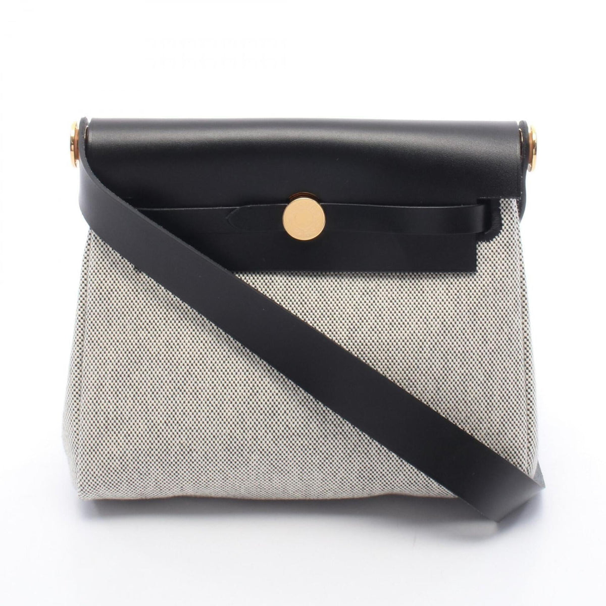 Hermes Black Gray Canvas Toile H Handbag Shoulder Bag (Pre-Owned)