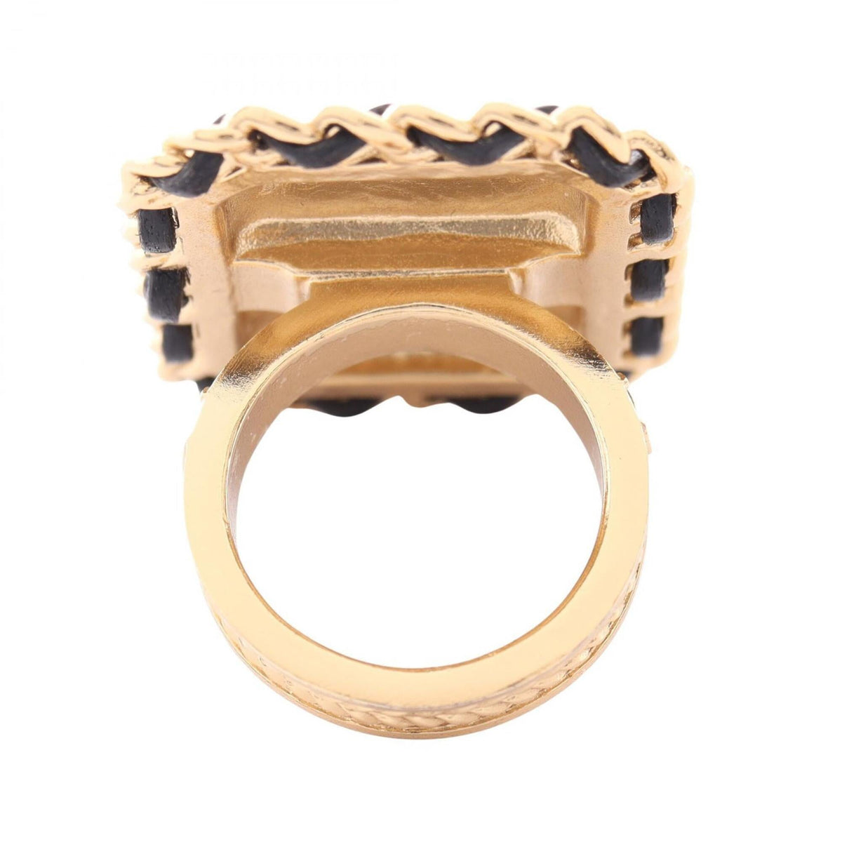 Chanel Gold Black Clear Gold Plating Rhinestone Band Ring (Pre-Owned)
