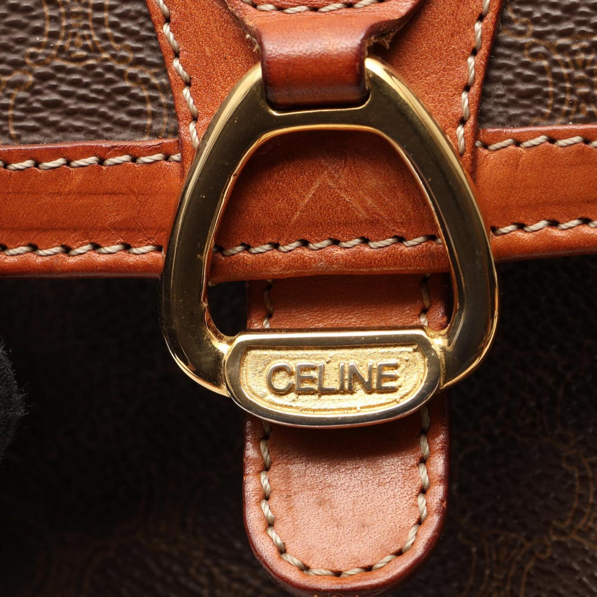 Celine Brown Coated Canvas Leather Handbag Shoulder Bag (Pre-Owned)