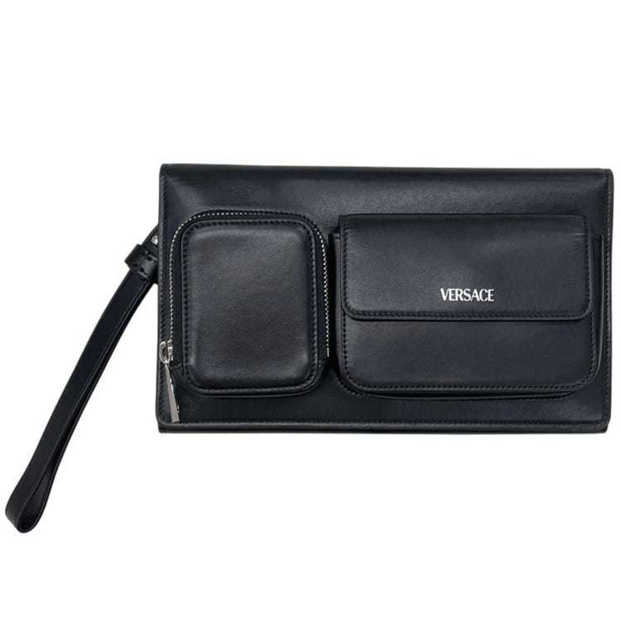 Versace Black Leather Clutch Bag (Pre-Owned)