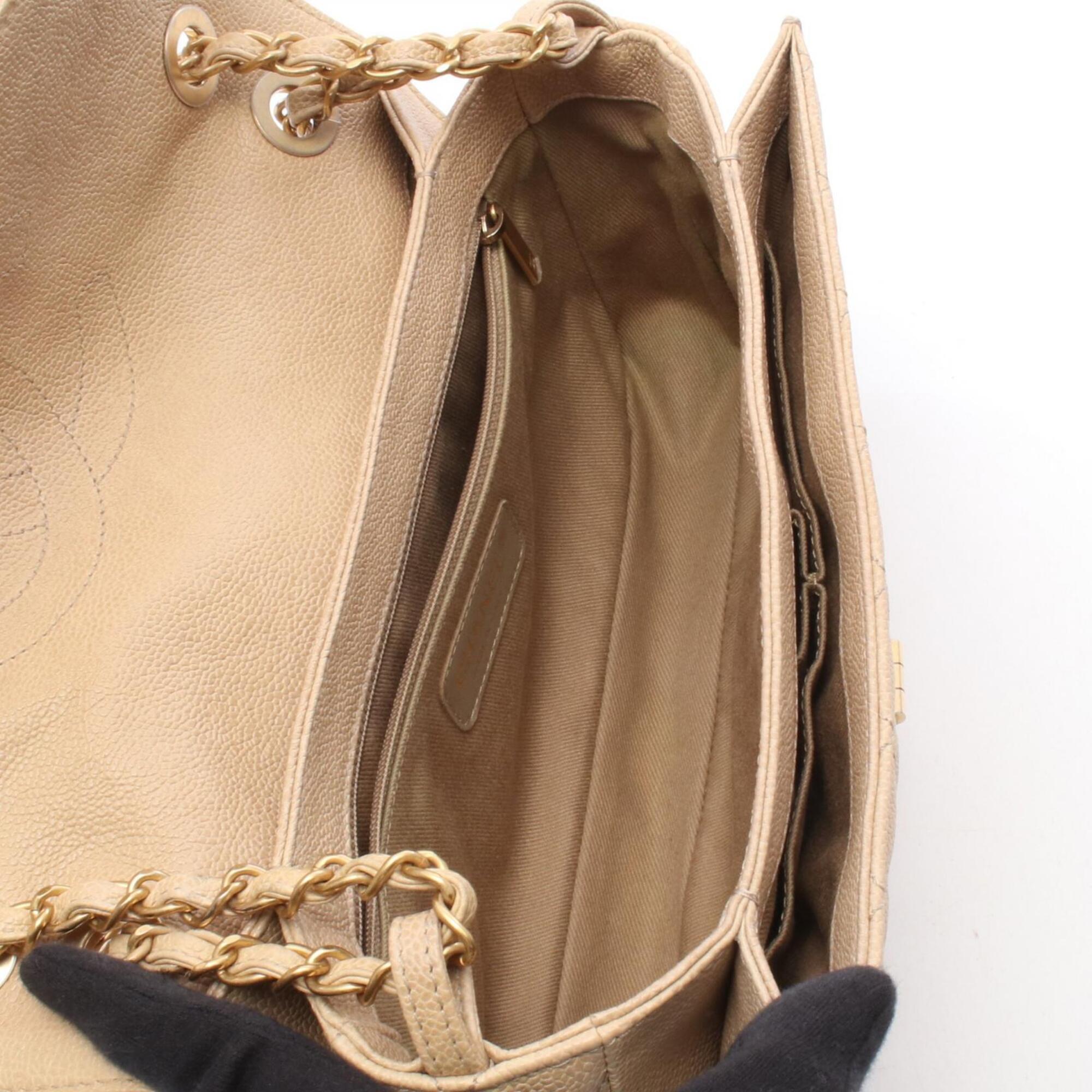 Chanel Beige Grained Calfskin Handbag Shoulder Bag (Pre-Owned)