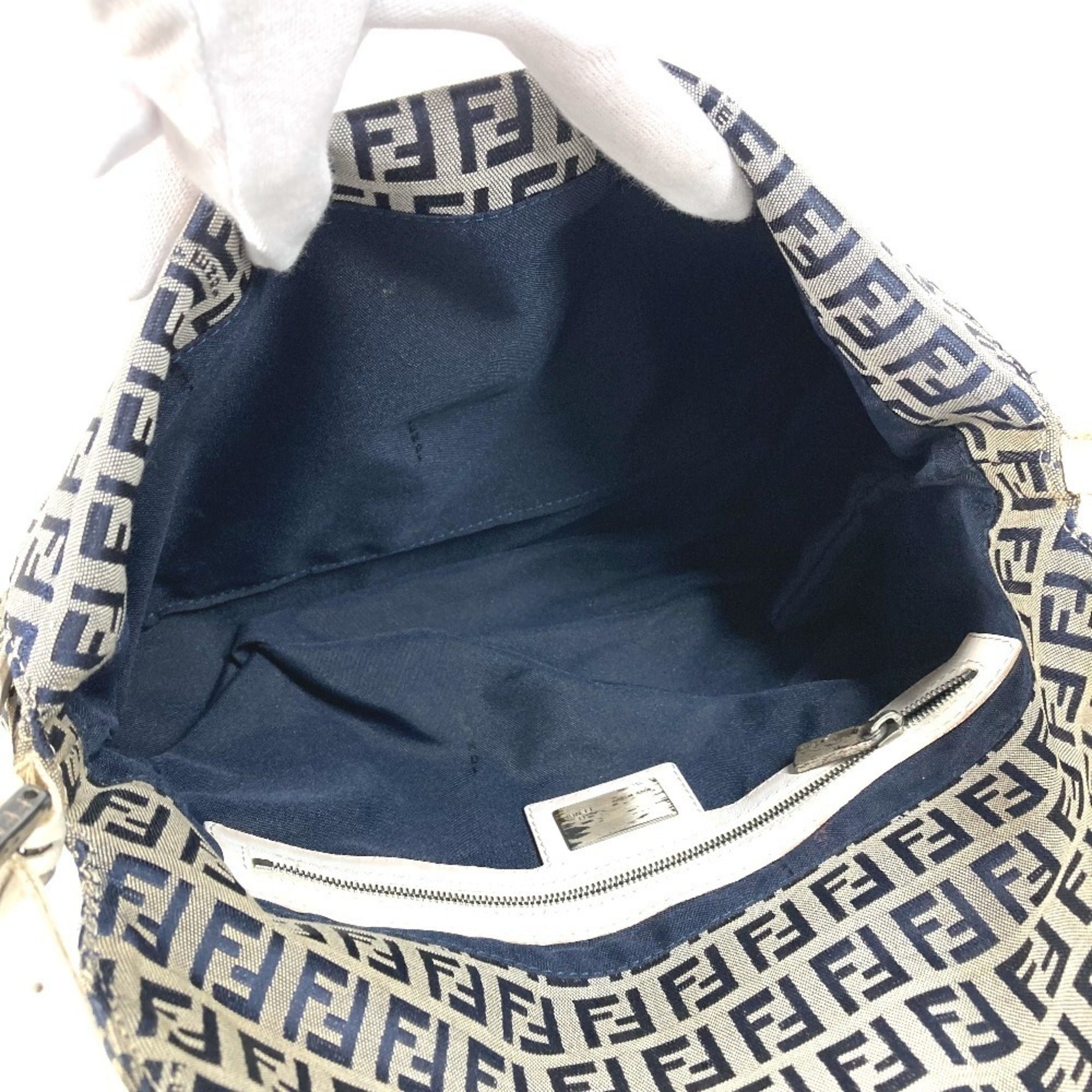 Fendi Navy White Zucchino Handbag Shoulder Bag (Pre-Owned)