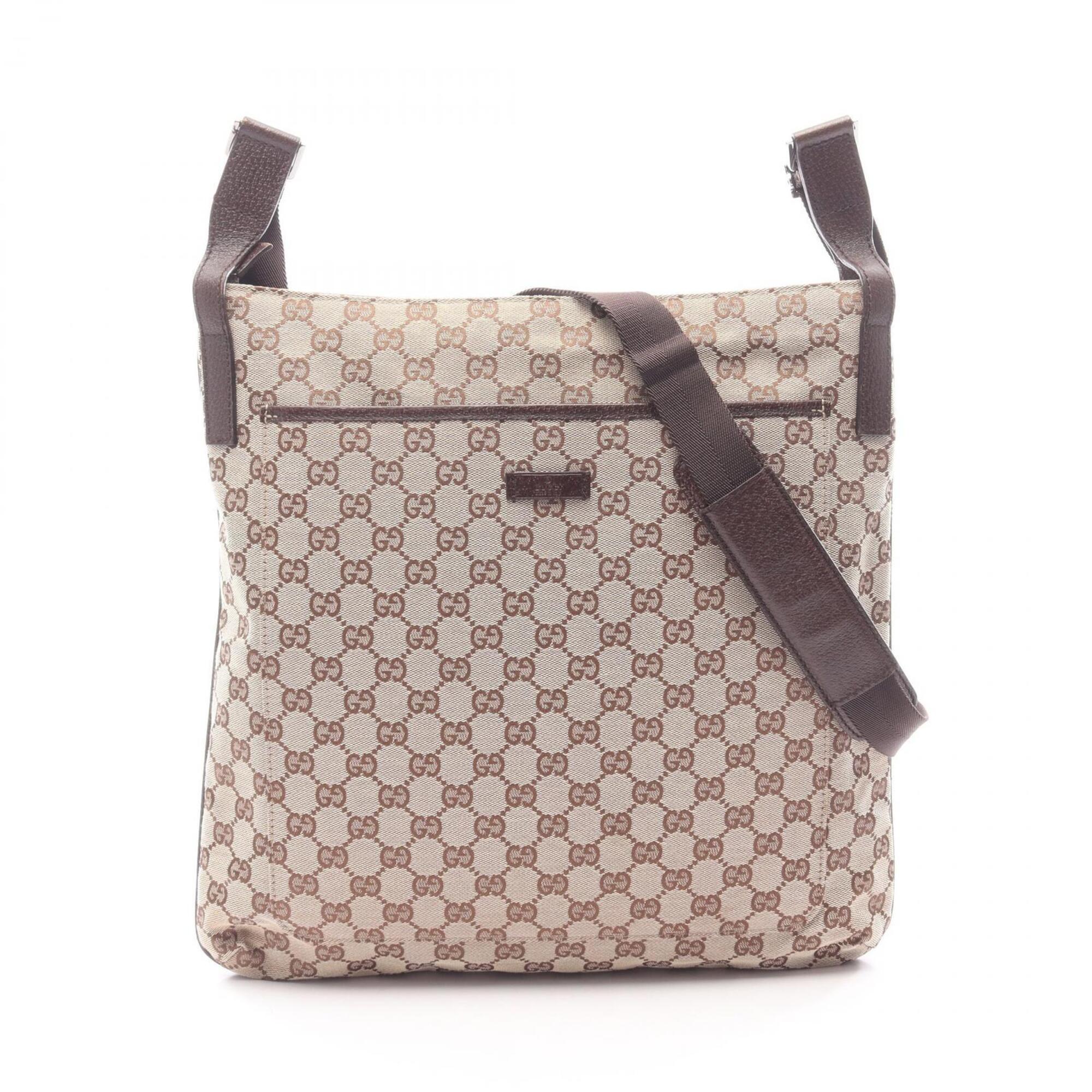 Gucci Beige Brown Canvas Leather Handbag Shoulder Bag (Pre-Owned)