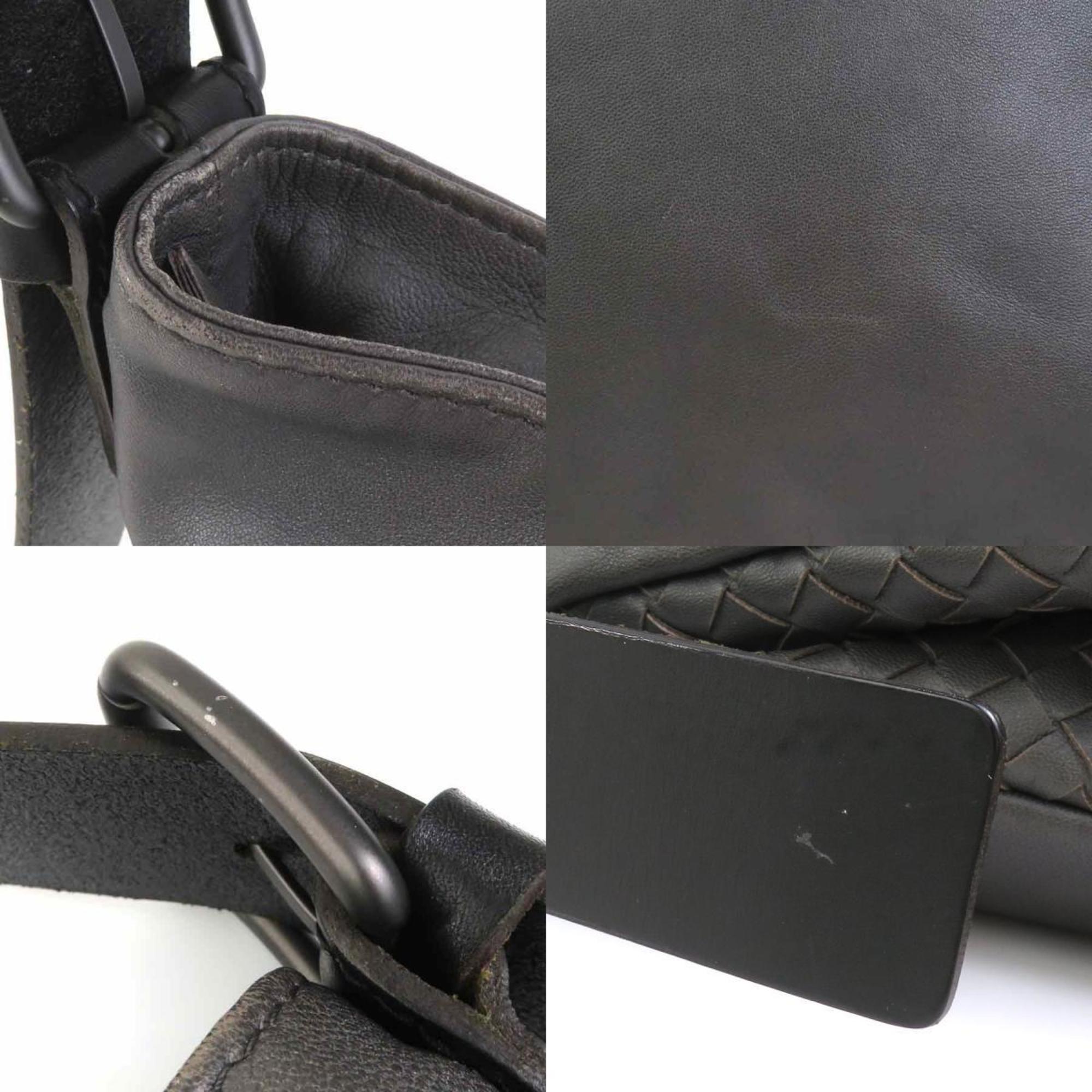 Bottega Veneta Black Gray Leather Shoulder Bag (Pre-Owned)