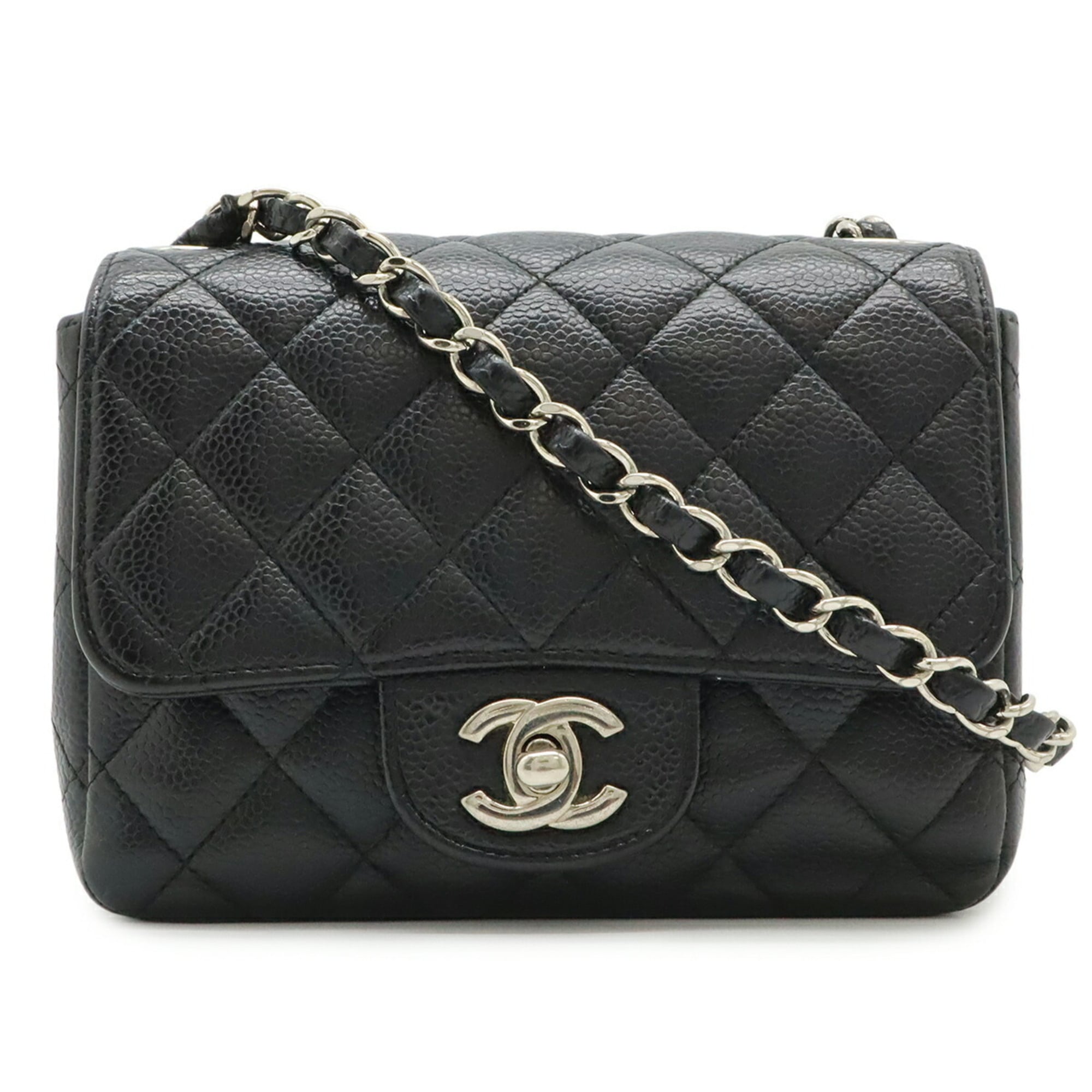 Chanel Matelasse Black Grained Calfskin Pochette Shoulder Bag (Pre-Owned)