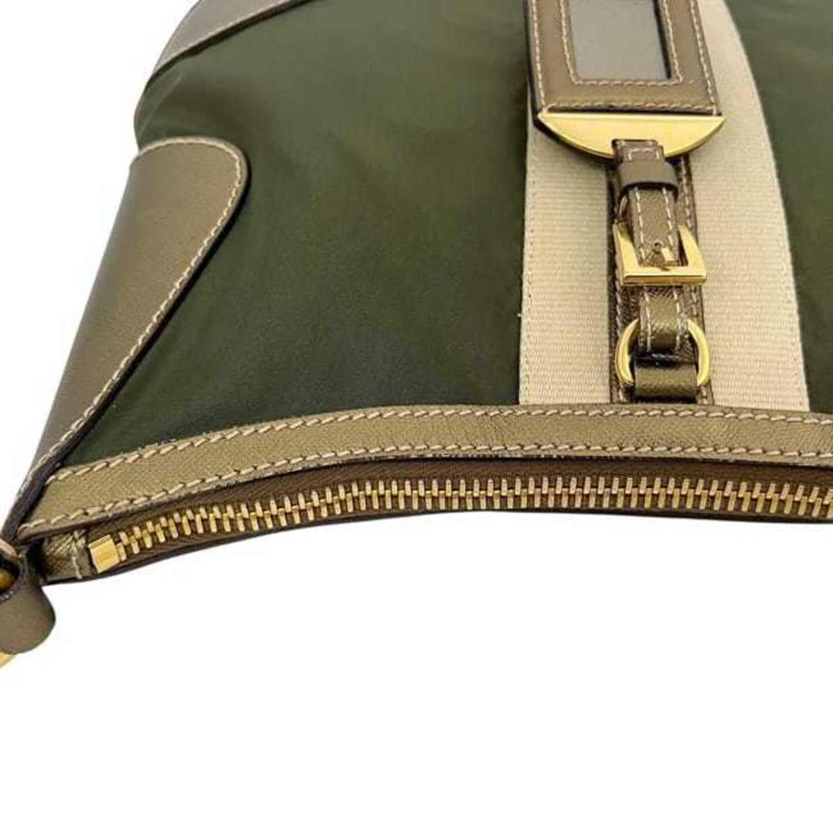 Prada Green Khaki Nylon Leather Shoulder Bag (Pre-Owned)