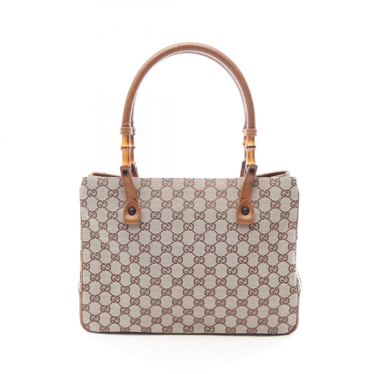 Gucci Beige Brown Canvas Leather Handbag Tote Bag (Pre-Owned)