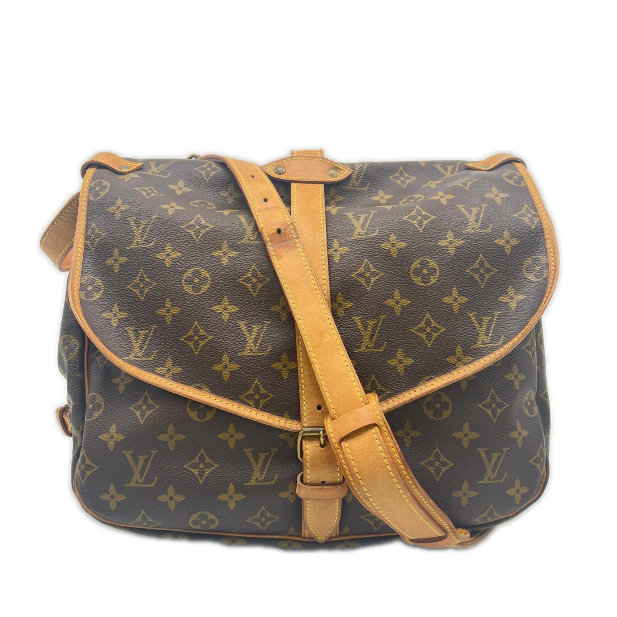 Louis Vuitton Monogram Beige Brown Coated Canvas Leather Shoulder Bag (Pre-Owned)