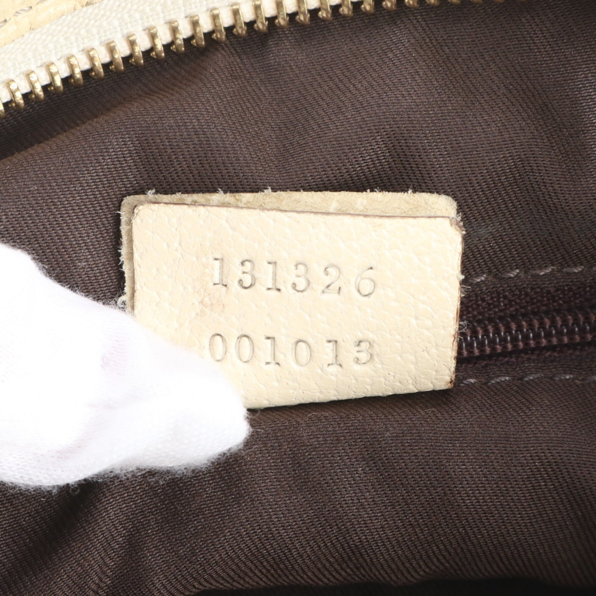 Gucci Beige White Leather Canvas Handbag Shoulder Bag Tote Bag (Pre-Owned)