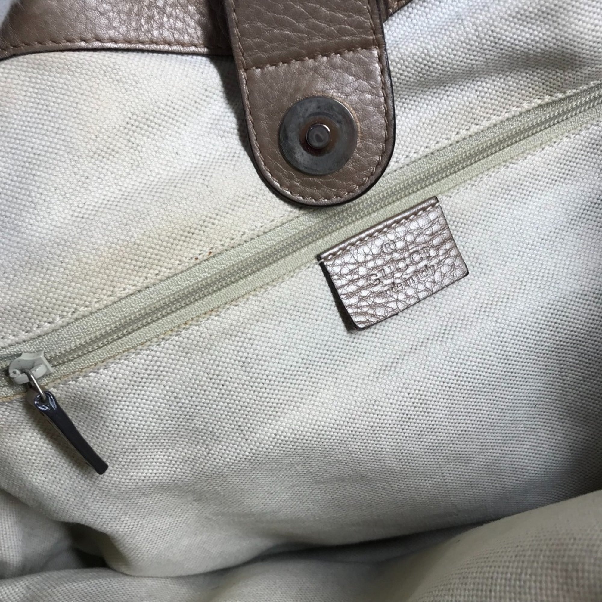 Gucci Beige Pink Metallic Pink Leather Shoulder Bag Tote Bag (Pre-Owned)