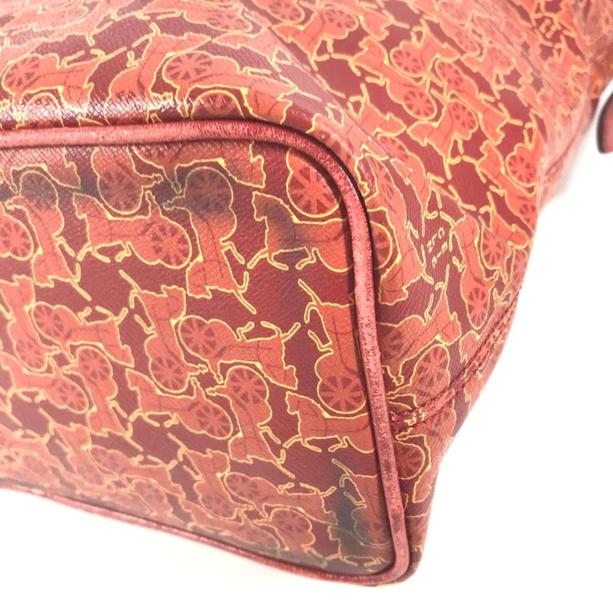 Celine Red Color Leather Coated Canvas Shoulder Bag Tote Bag (Pre-Owned)