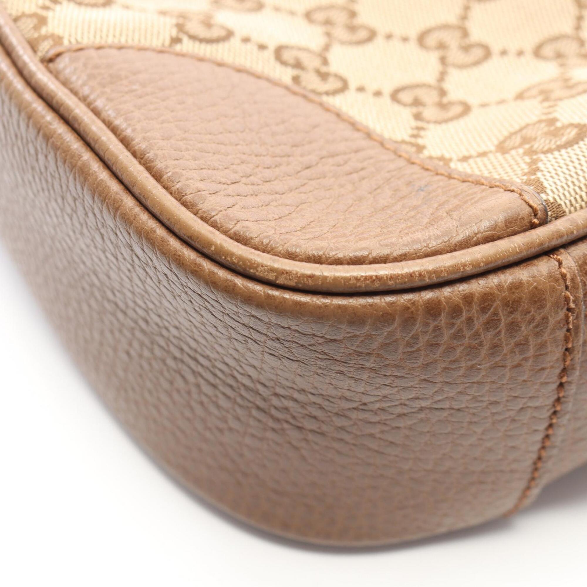 Gucci Beige Brown Canvas Leather Handbag Shoulder Bag (Pre-Owned)