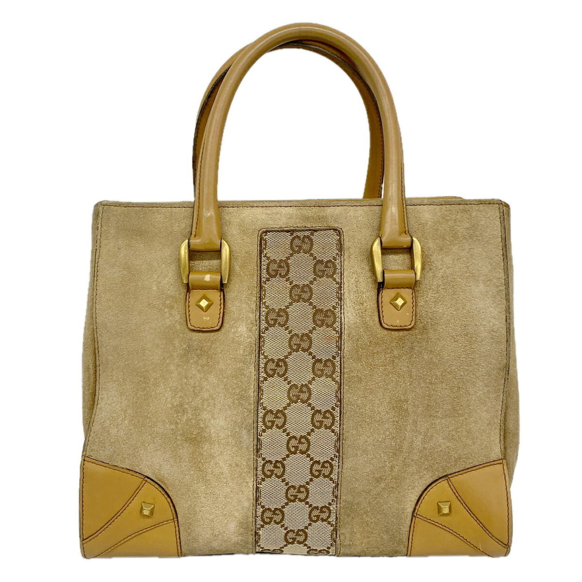 Gucci Beige Canvas Suede Handbag (Pre-Owned)