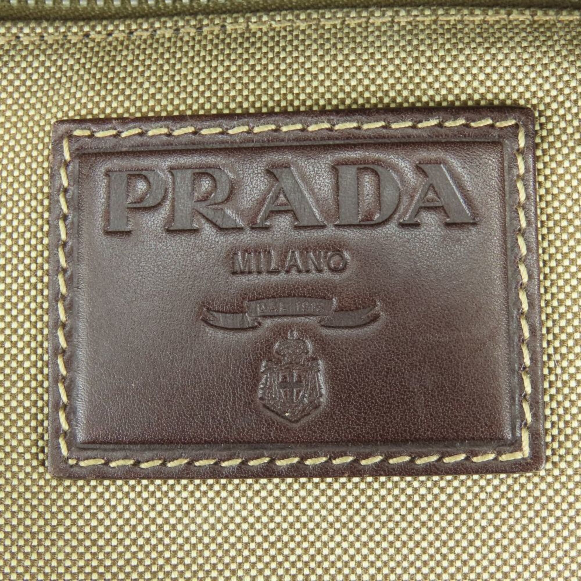 Prada Beige Brown Canvas Leather Shoulder Bag (Pre-Owned)
