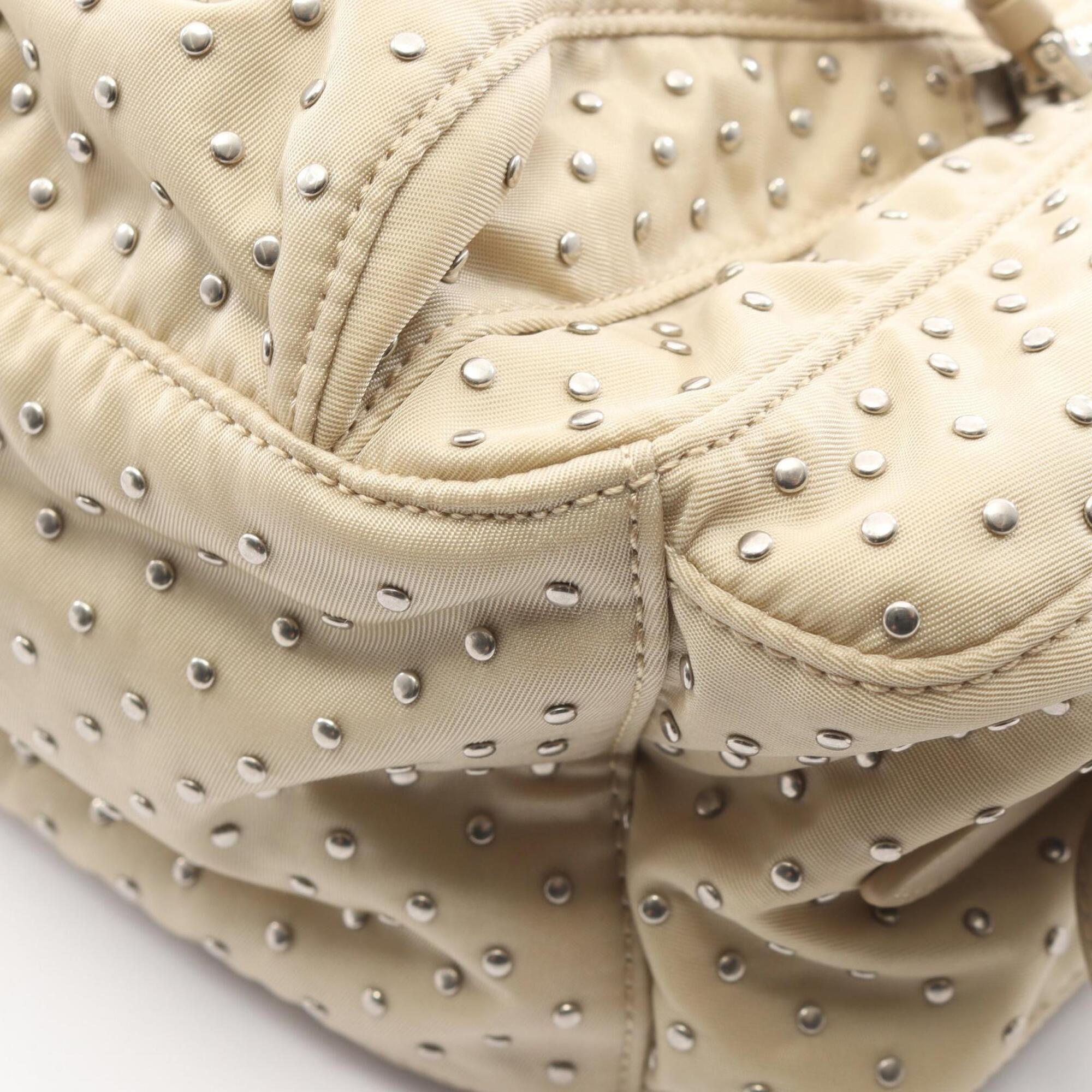 Prada Beige Nylon Leather Handbag Shoulder Bag (Pre-Owned)