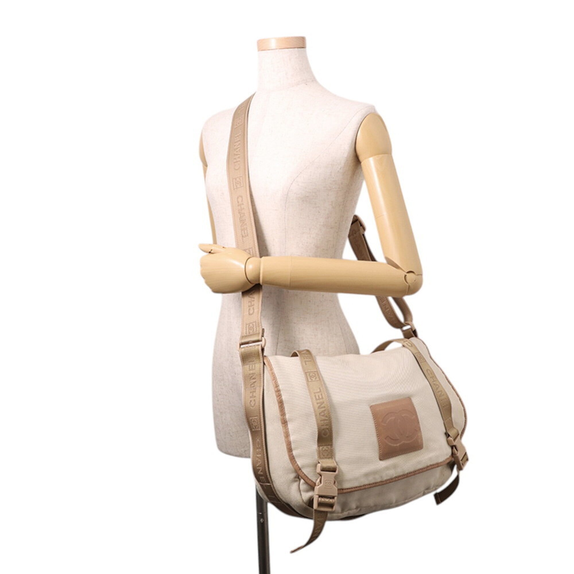 Chanel Beige Brown Ivory Canvas Leather Handbag Shoulder Bag (Pre-Owned)