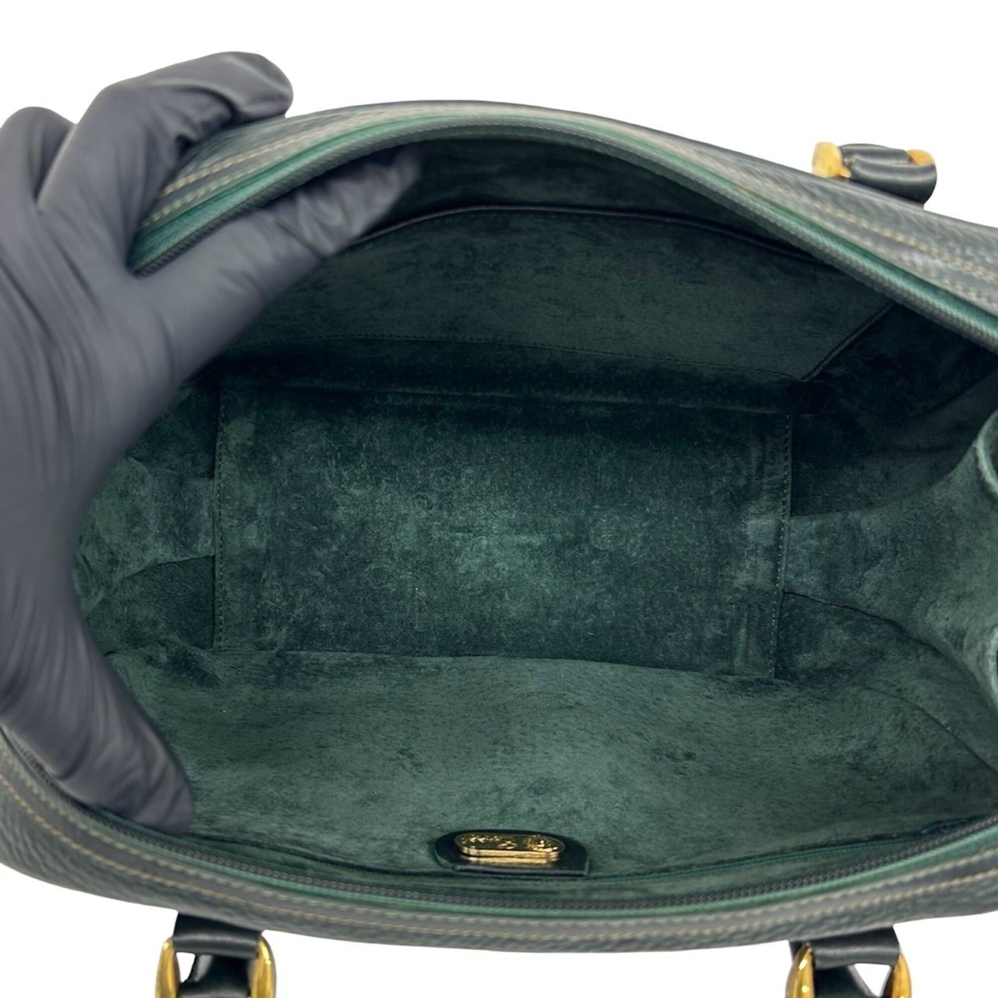 Gucci Green Leather Boston Bag Handbag (Pre-Owned)