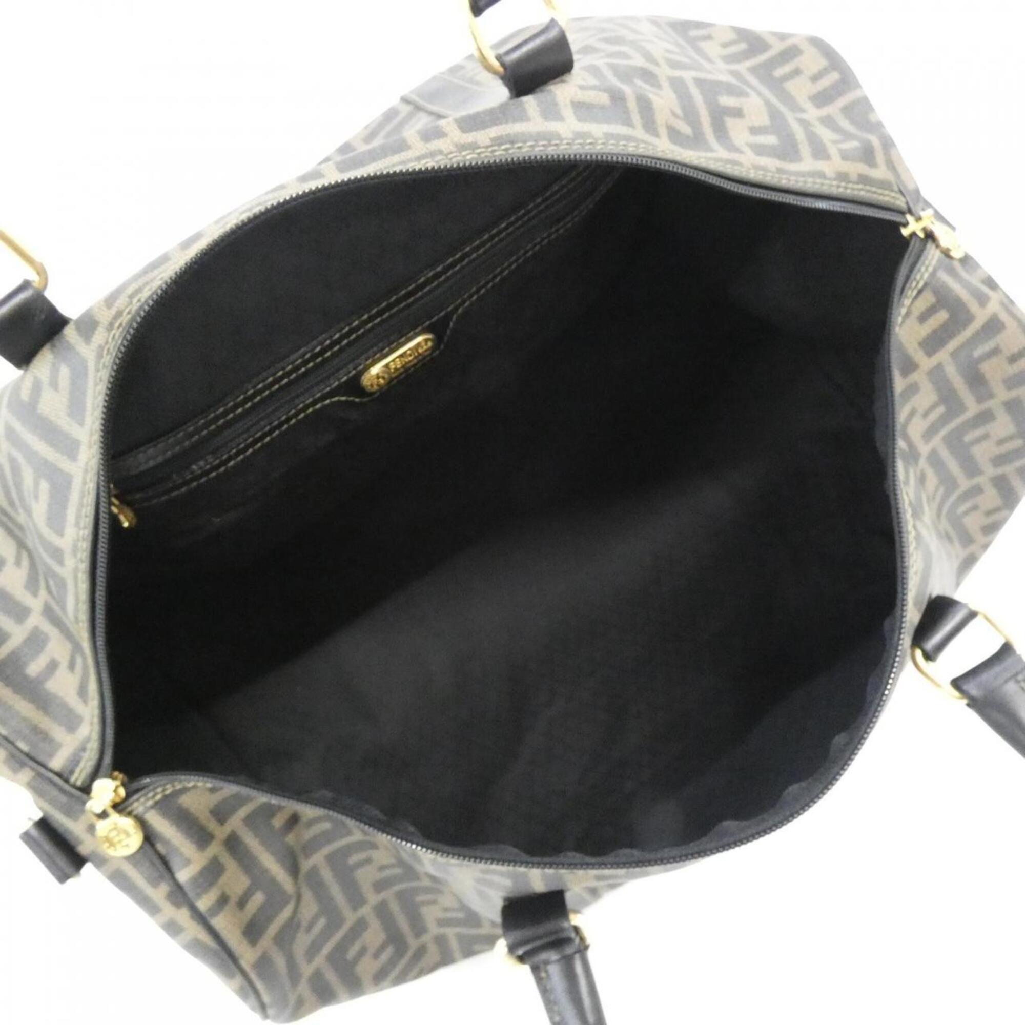 Fendi Black Brown Coated Canvas Boston Bag (Pre-Owned)