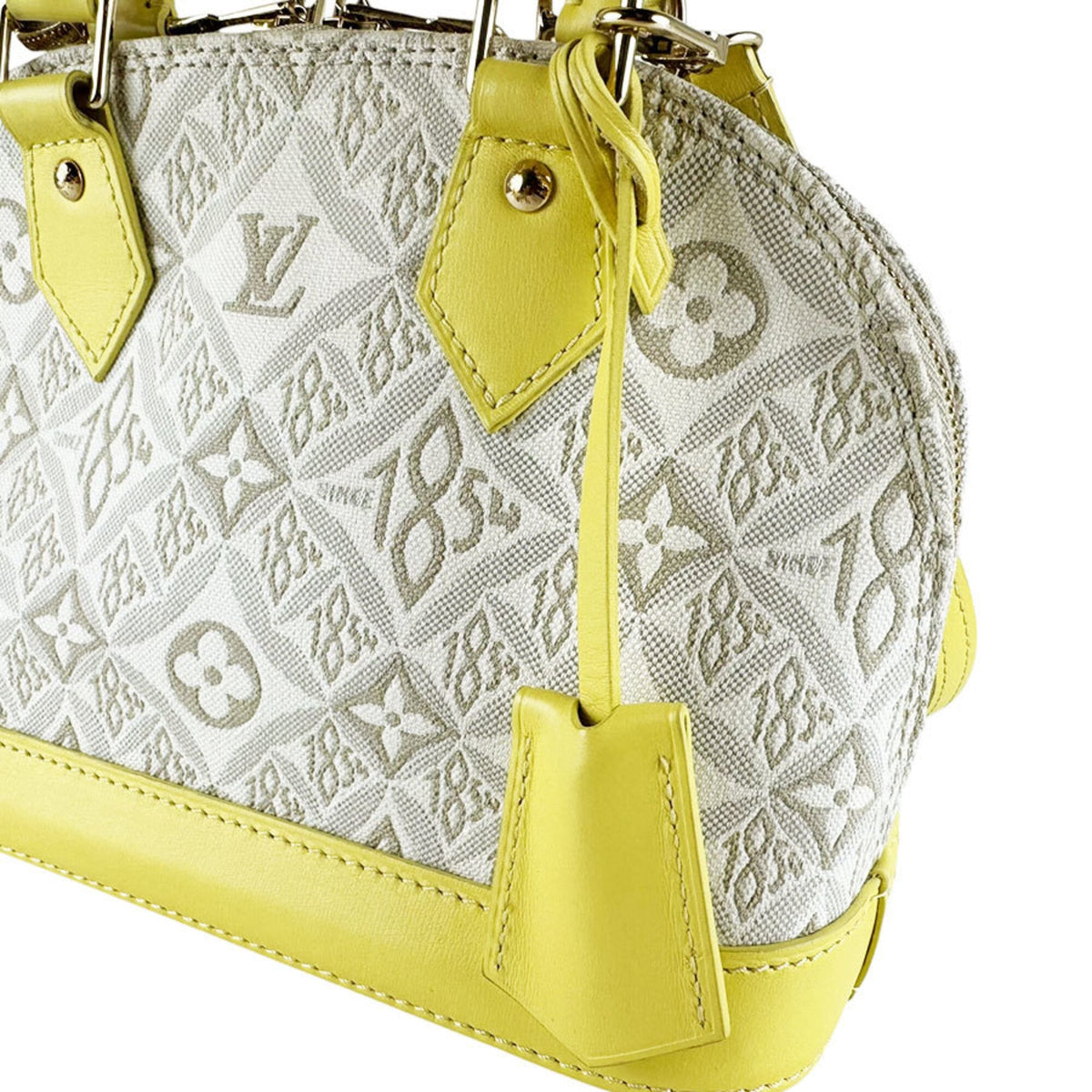 Louis Vuitton Grayish Yellow Canvas Leather Handbag Shoulder Bag (Pre-Owned)