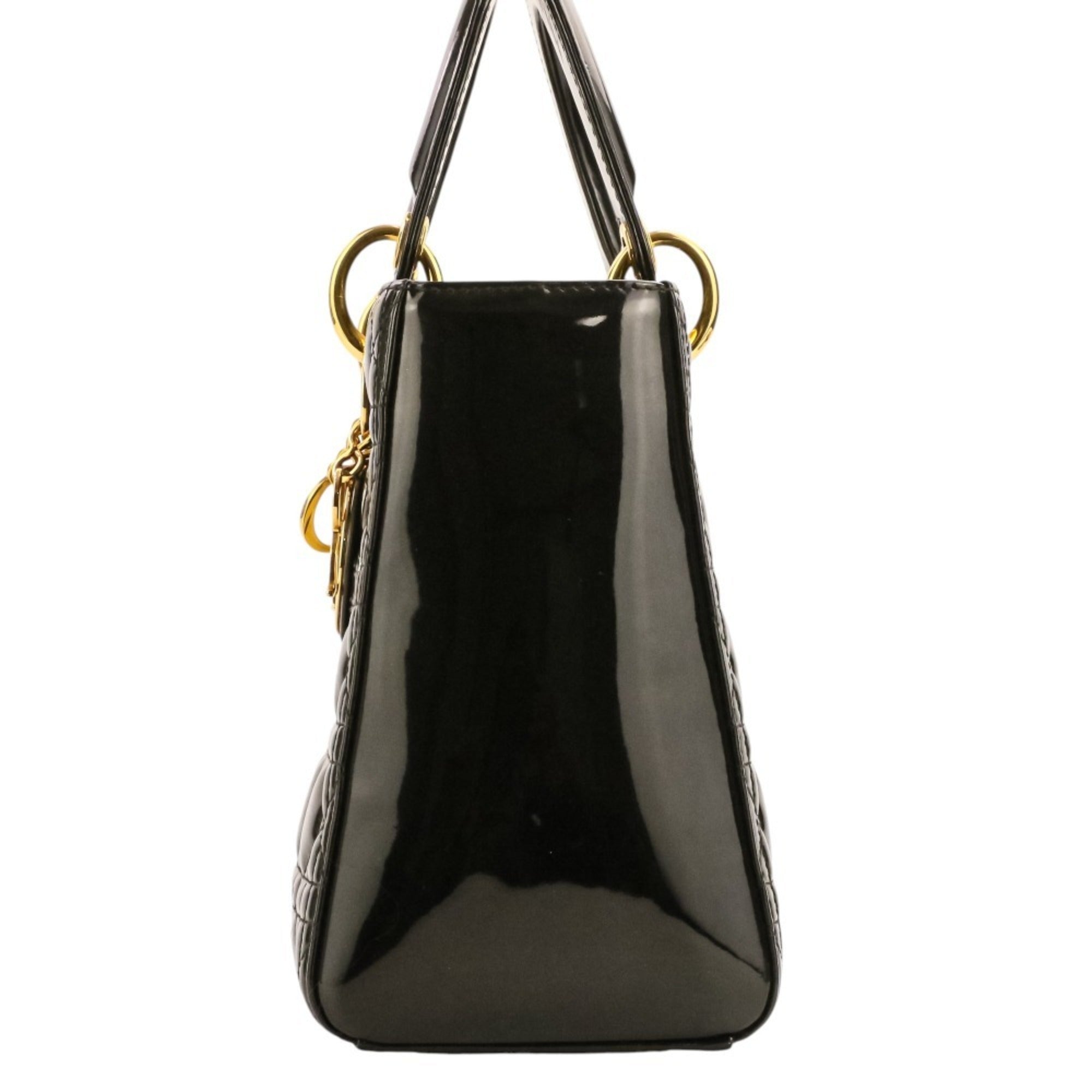 Christian Dior Lady Dior Black Patent Leather Handbag (Pre-Owned)