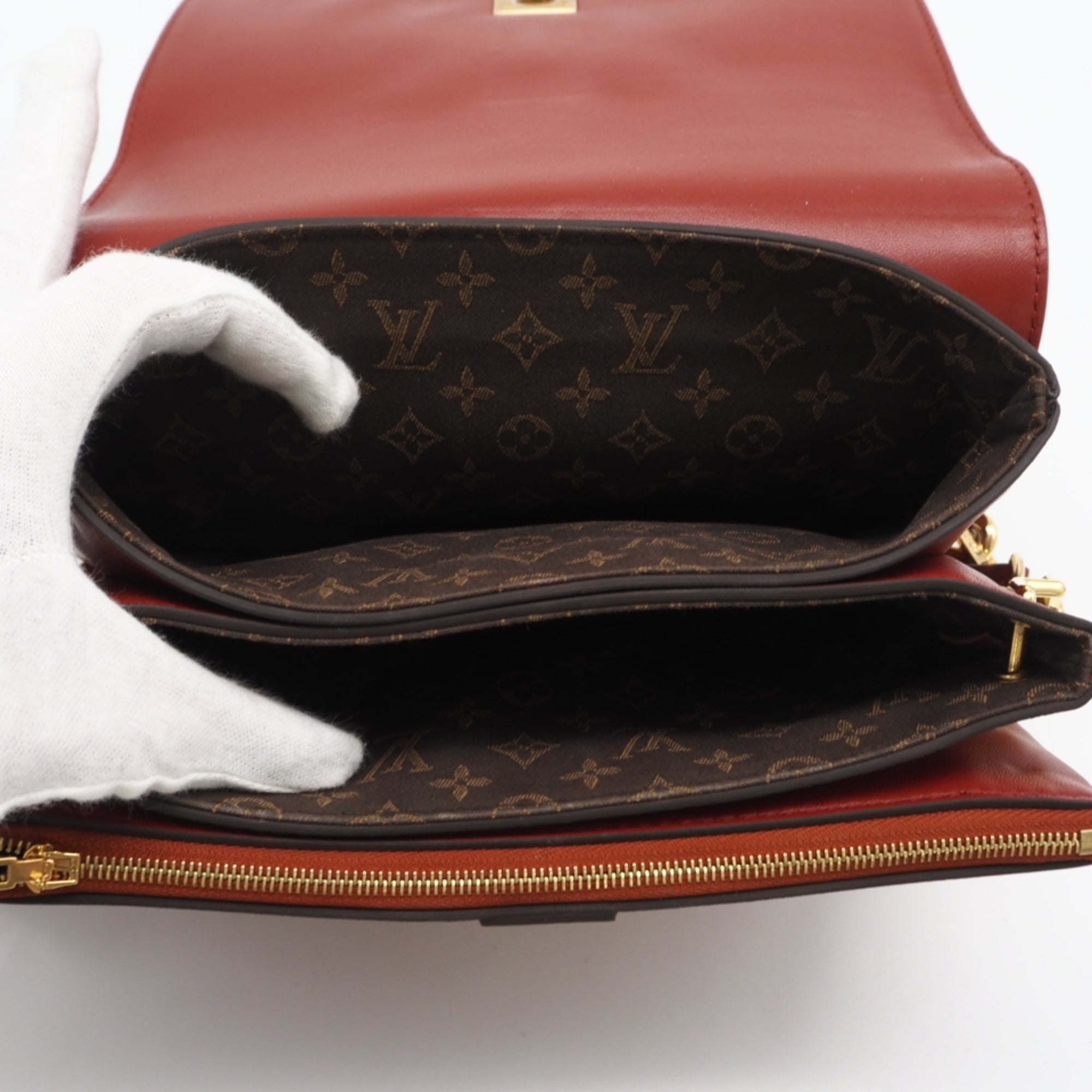 Louis Vuitton Brown Red Color Canvas Leather Shoulder Bag (Pre-Owned)