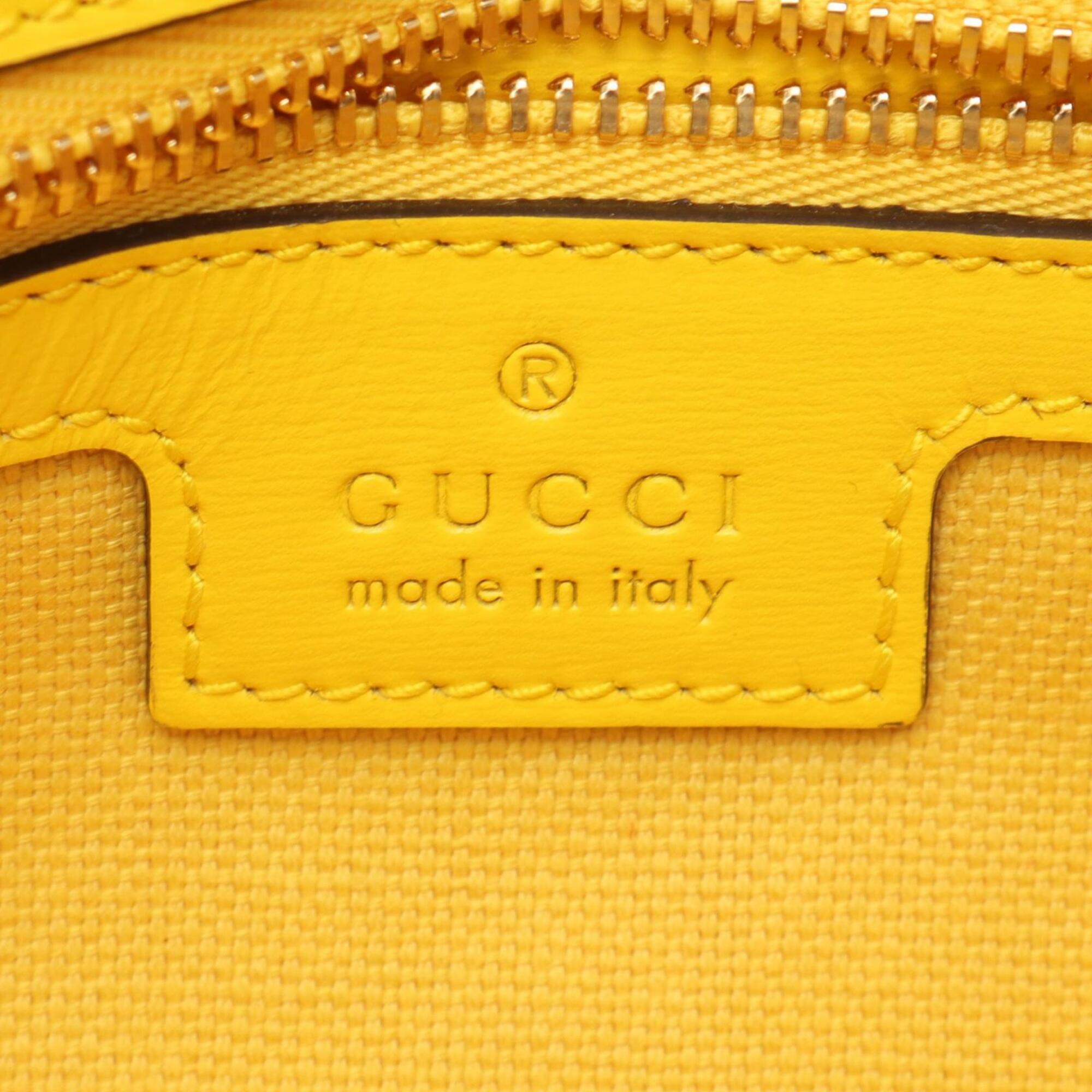 Gucci Yellow Canvas Leather Handbag Shoulder Bag (Pre-Owned)