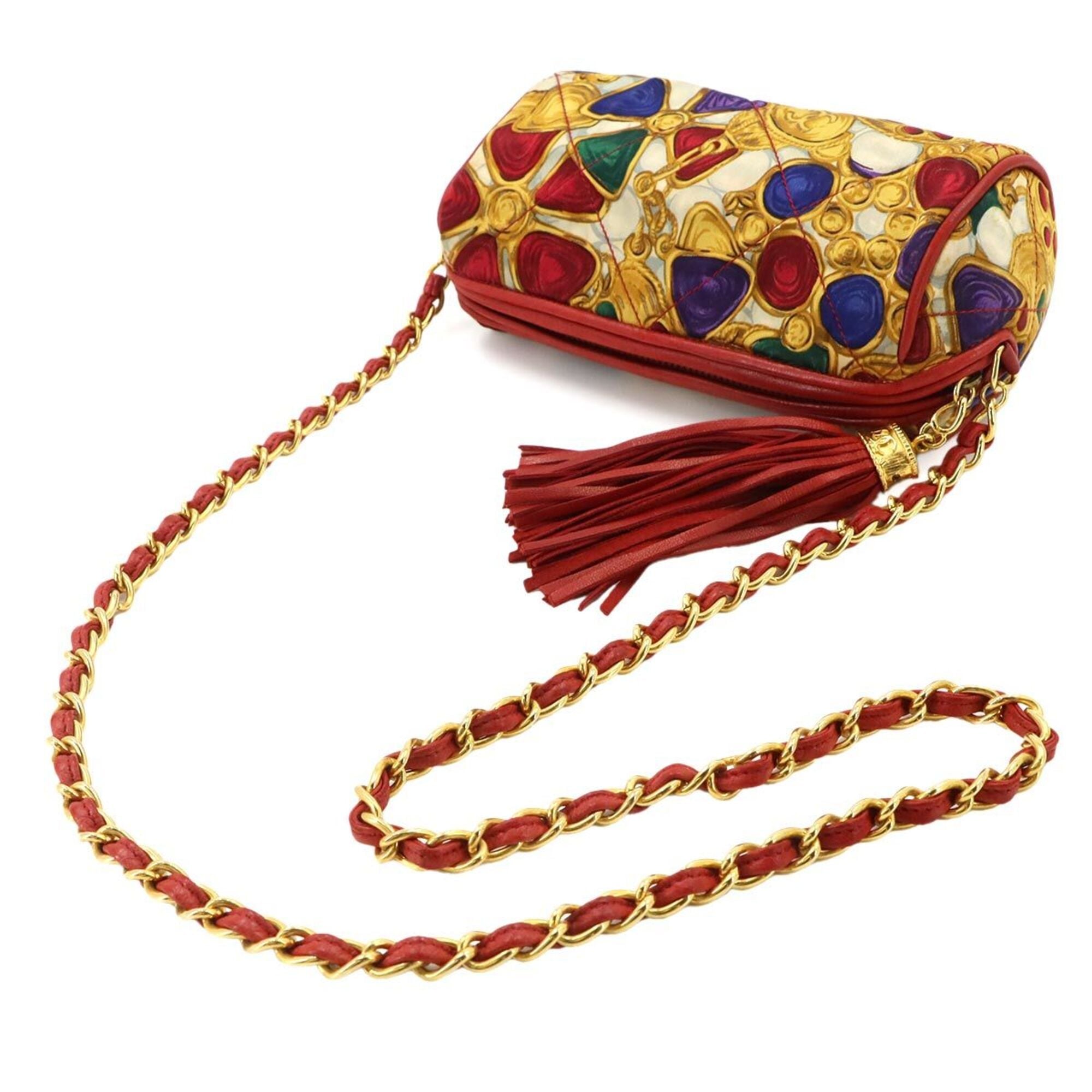 Chanel Multi-Color Red Color Satin Leather Shoulder Bag (Pre-Owned)