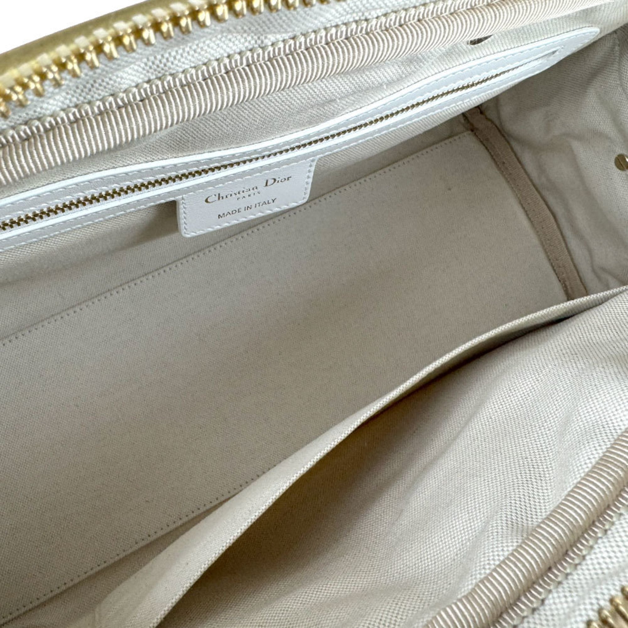 Christian Dior Gold White Leather Handbag Shoulder Bag (Pre-Owned)