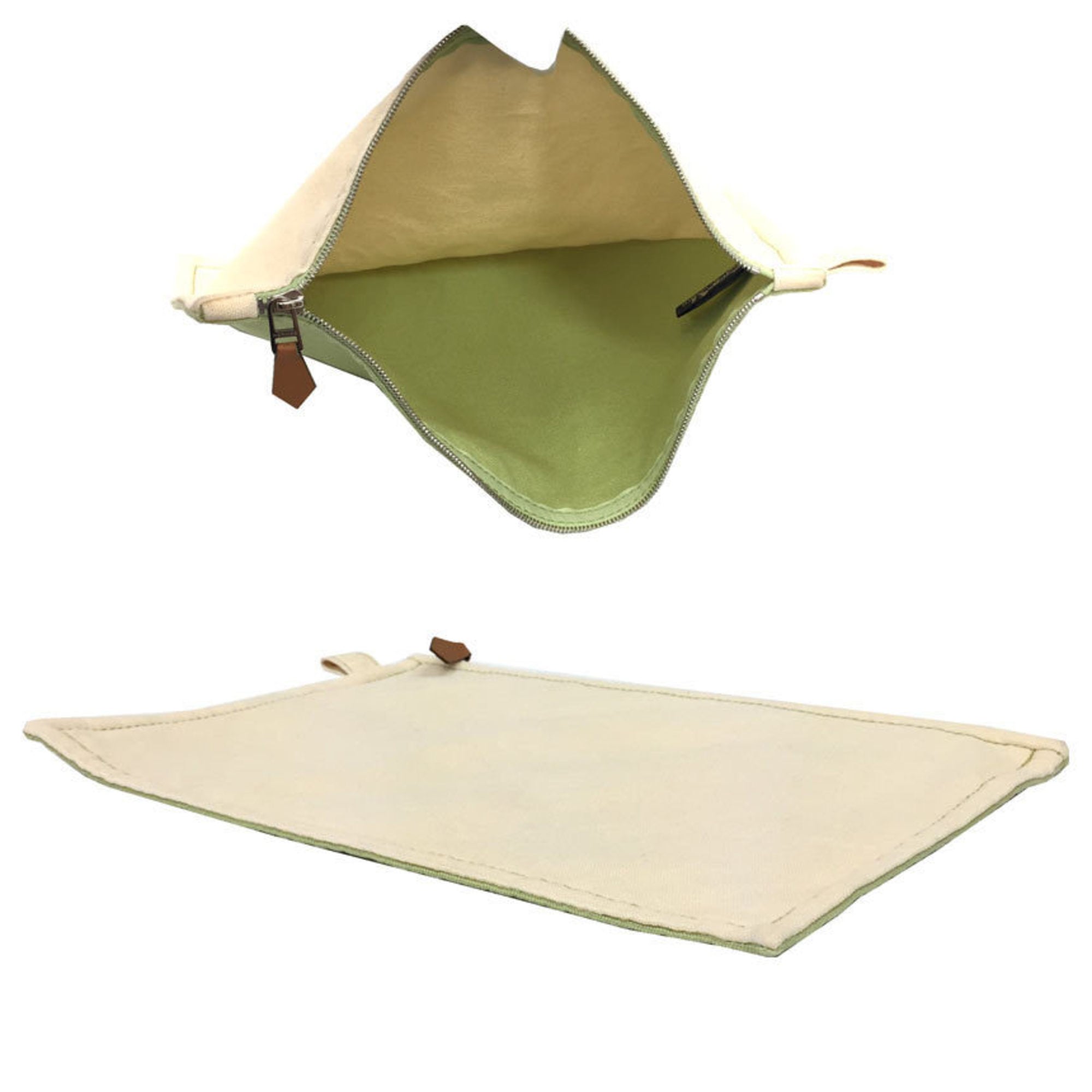 Hermes Cream Lime Green Cotton Canvas Clutch Bag Pouch (Pre-Owned)