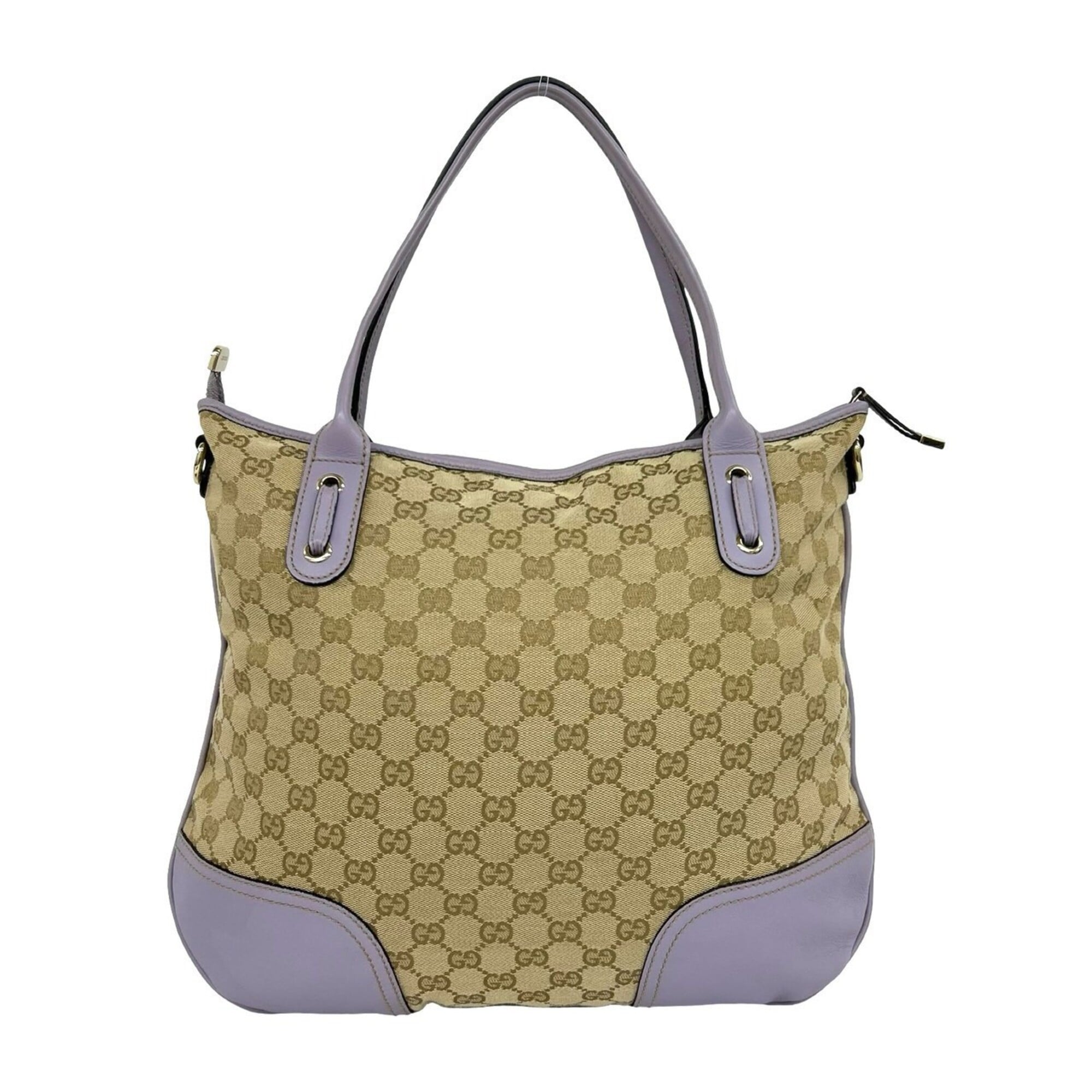 Gucci Brown Purple Canvas Leather Shoulder Bag Tote Bag (Pre-Owned)