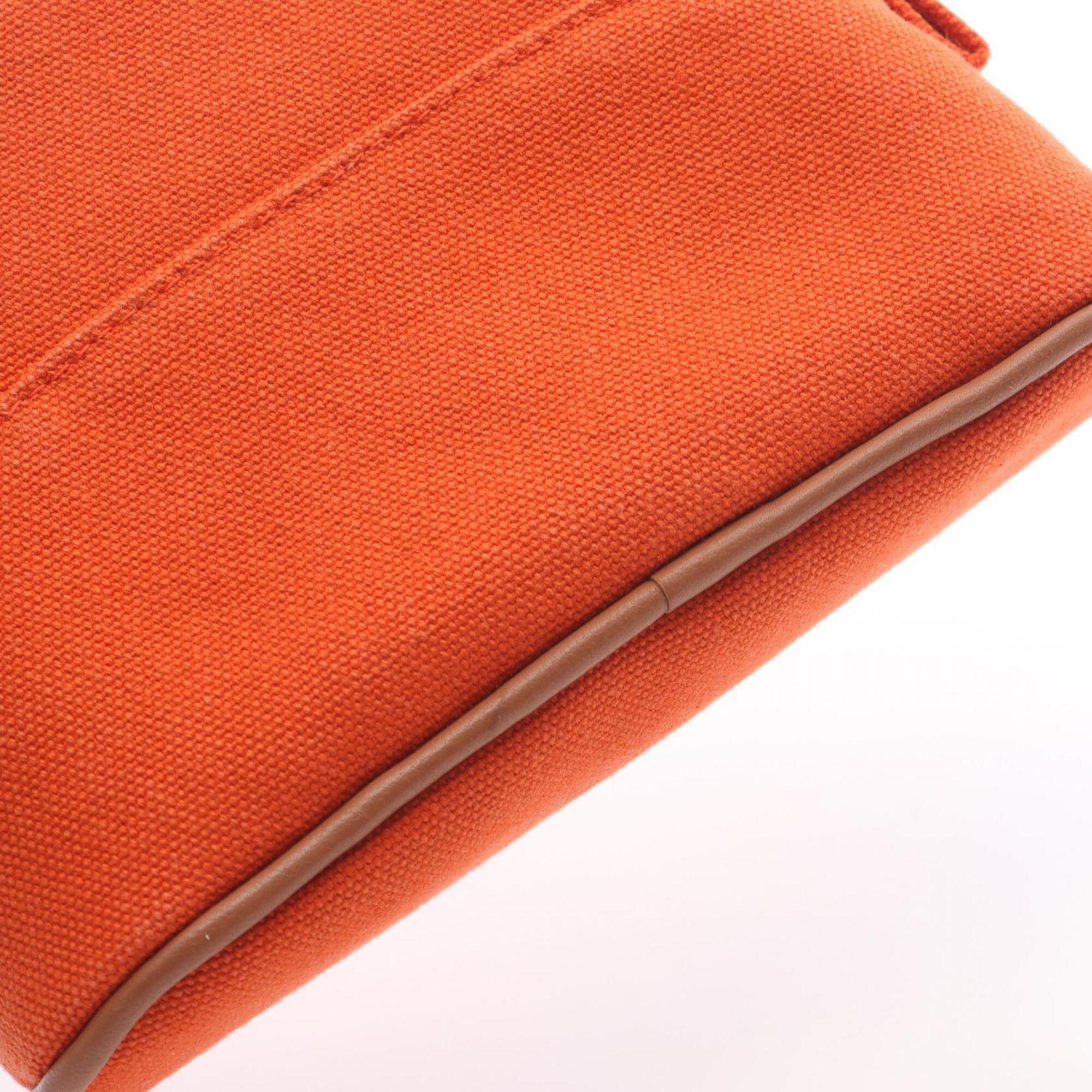 Hermes Feu Orange Canvas Leather Handbag Pouch (Pre-Owned)