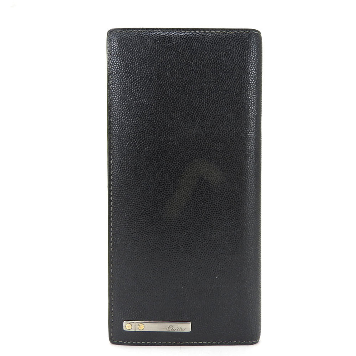 Cartier Santos Black Leather Long Wallet (Bi-Fold) (Pre-Owned)