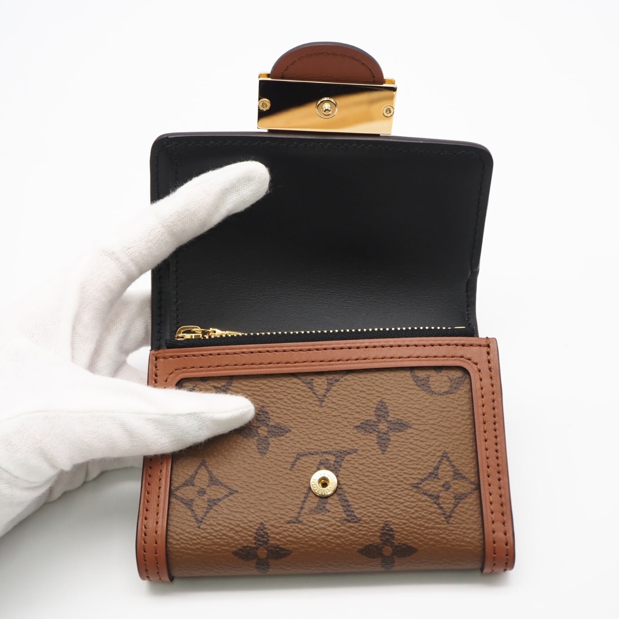Louis Vuitton Monogram Reverse Beige Brown Coated Canvas Leather Wallet (Tri-Fold) (Pre-Owned)
