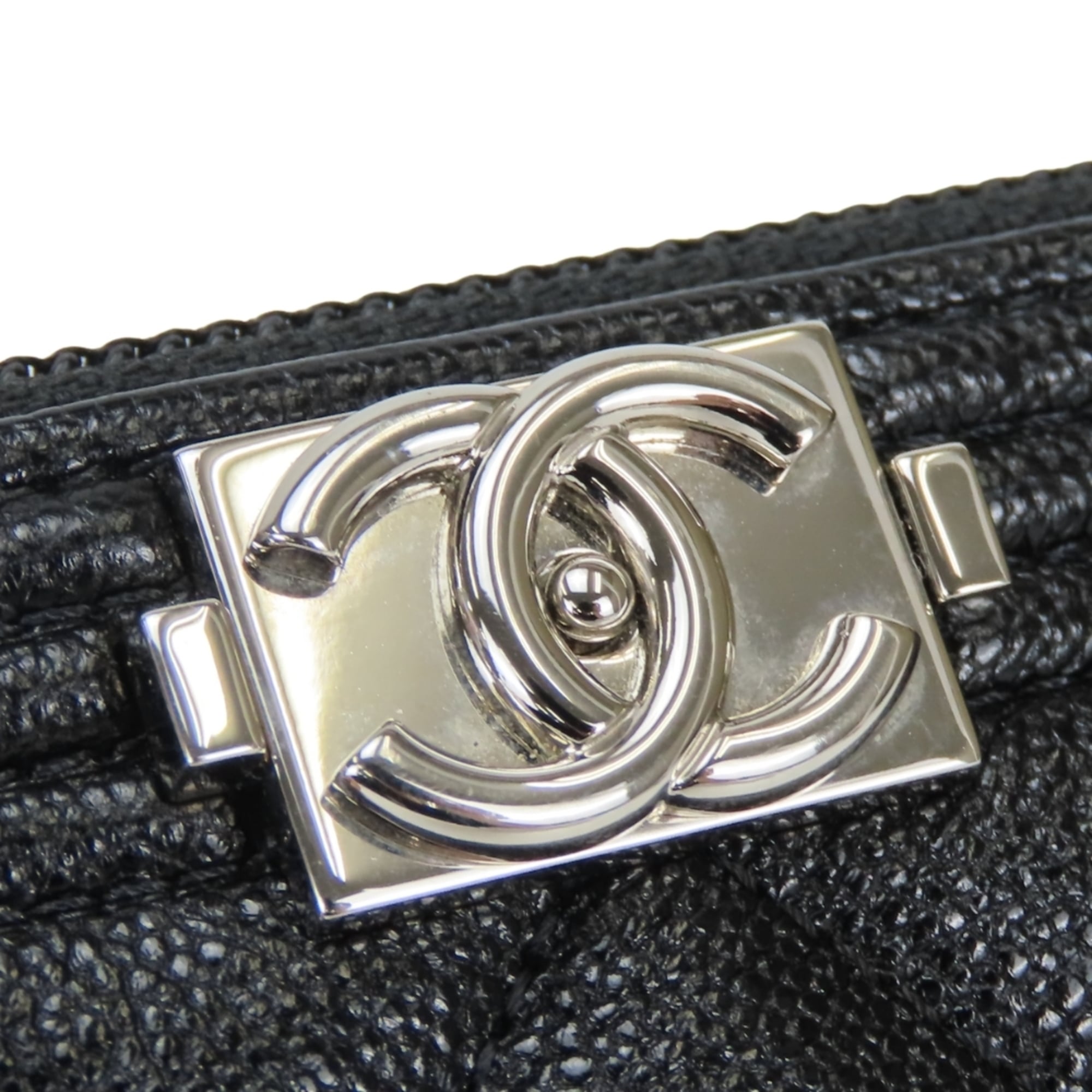 Chanel Boy Chanel Black Grained Calfskin Long Wallet (Bi-Fold) (Pre-Owned)