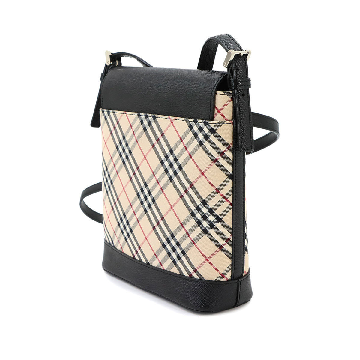 Burberry Beige Black Canvas Leather Shoulder Bag (Pre-Owned)