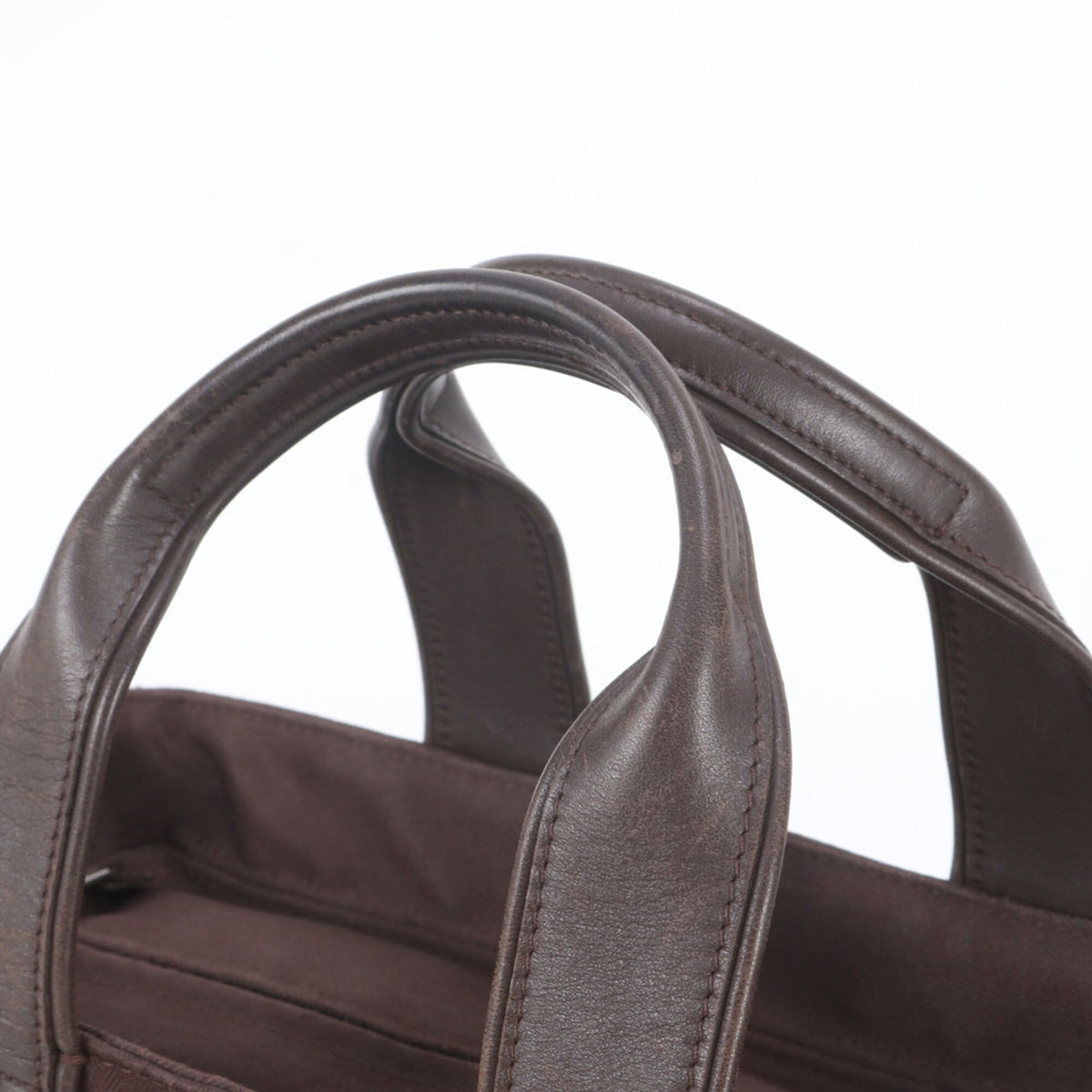 Hermes Brown Leather Canvas Handbag Shoulder Bag Tote Bag (Pre-Owned)