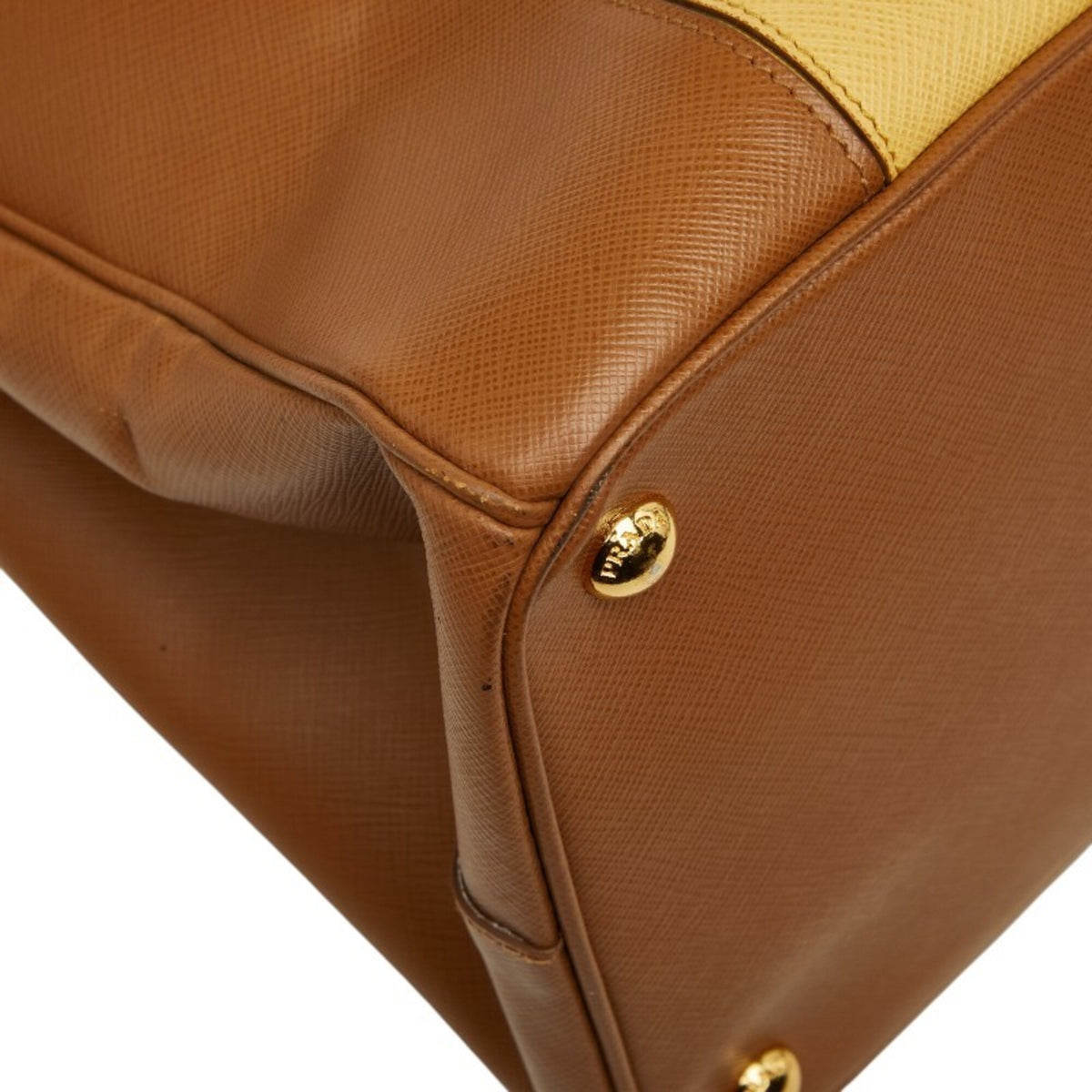 Prada Brown Yellow Leather Handbag Tote Bag (Pre-Owned)