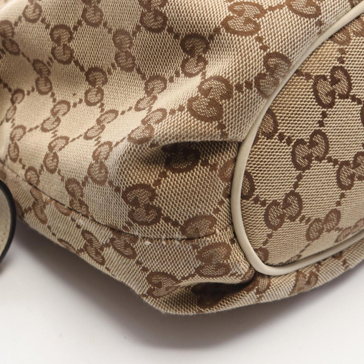 Gucci Beige White Canvas Leather Handbag Shoulder Bag (Pre-Owned)