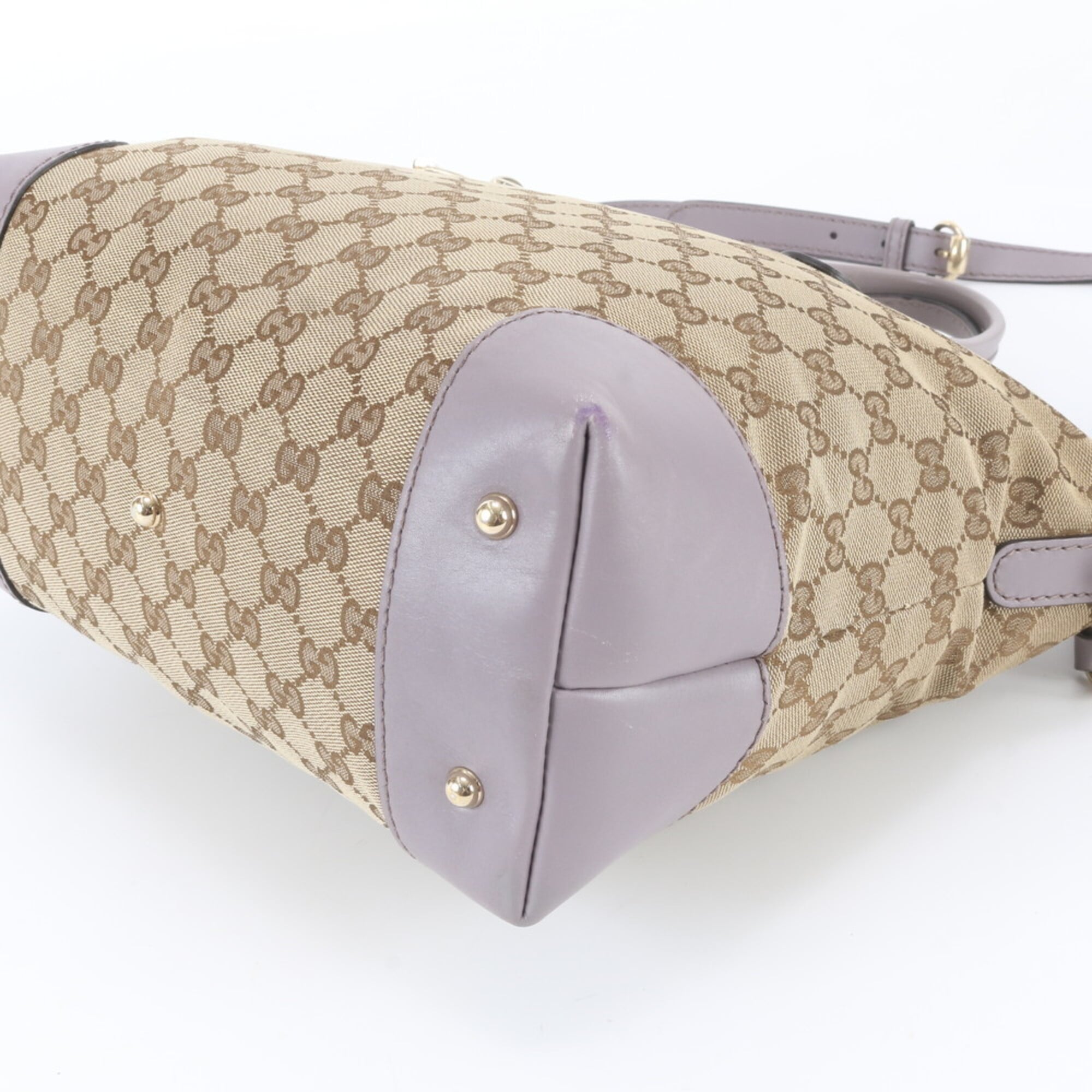 Gucci Beige Purple Leather Canvas Handbag Shoulder Bag Tote Bag (Pre-Owned)