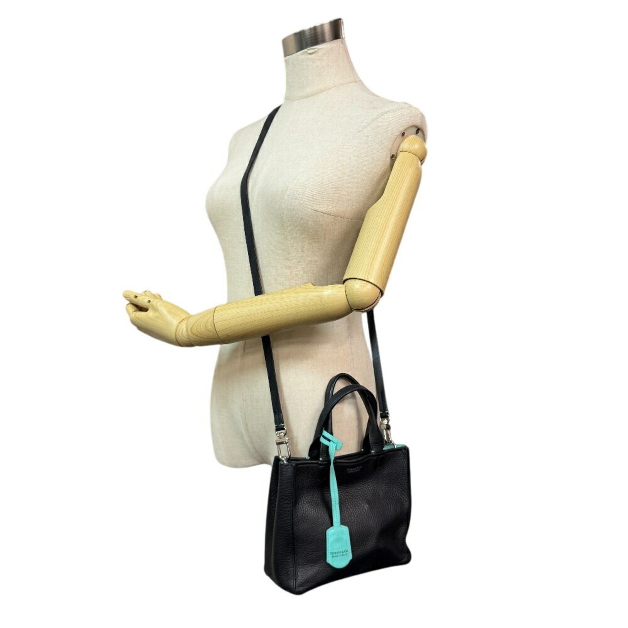 Tiffany Black Tiffany Blue Leather Handbag Shoulder Bag (Pre-Owned)