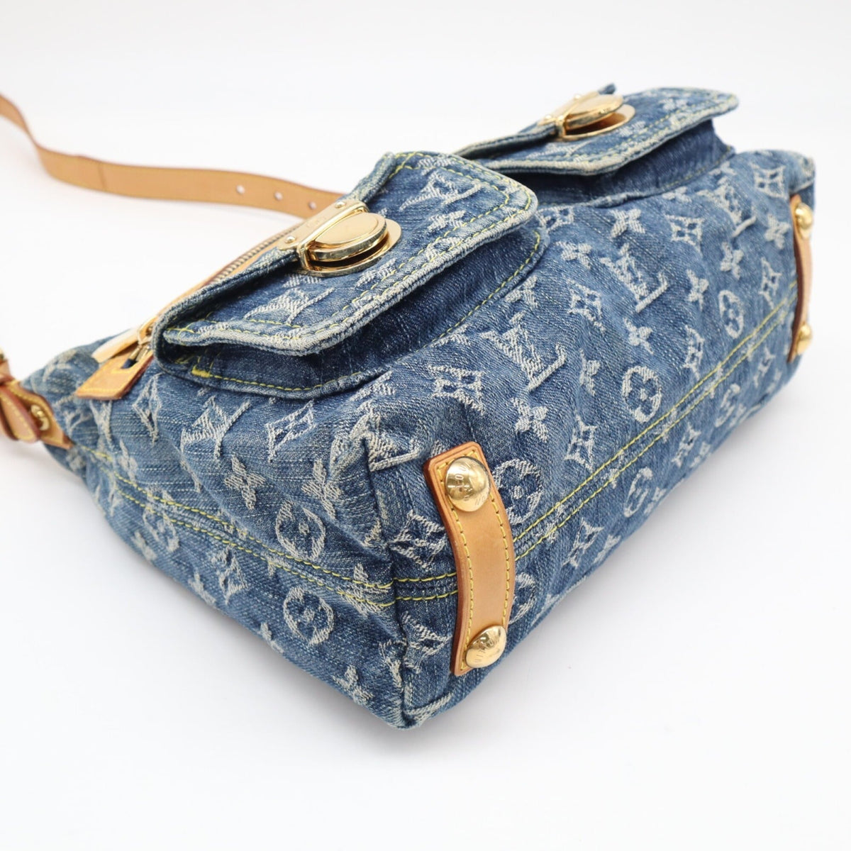 Louis Vuitton Monogram Denim Beige Blue Cotton Leather Shoulder Bag (Pre-Owned)